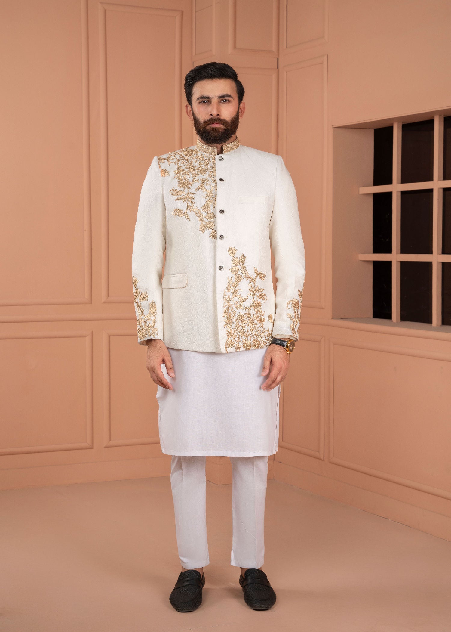 jamawar Prince Coat in Eggshell