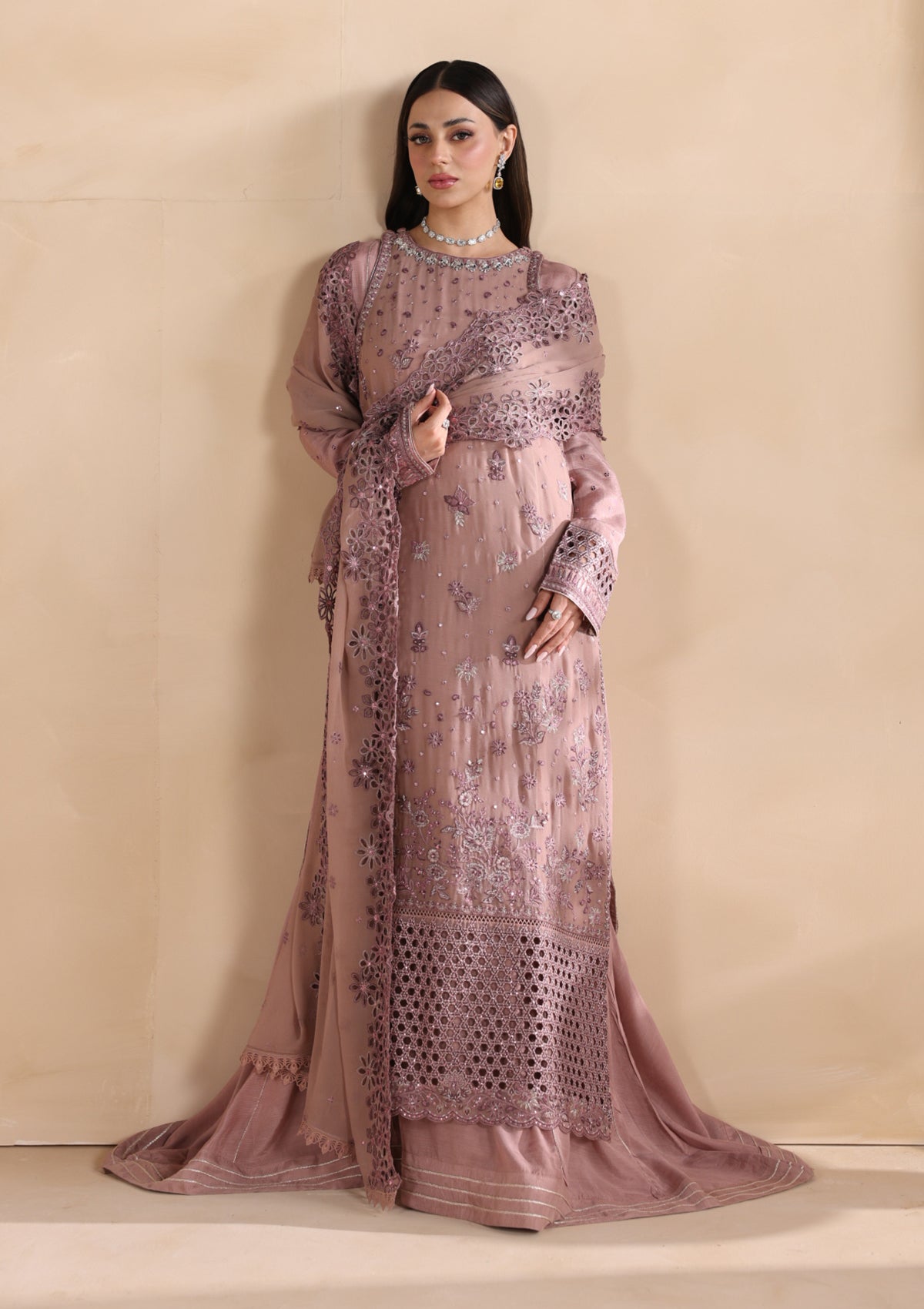 chiffon Kurta Set in Mauve pink