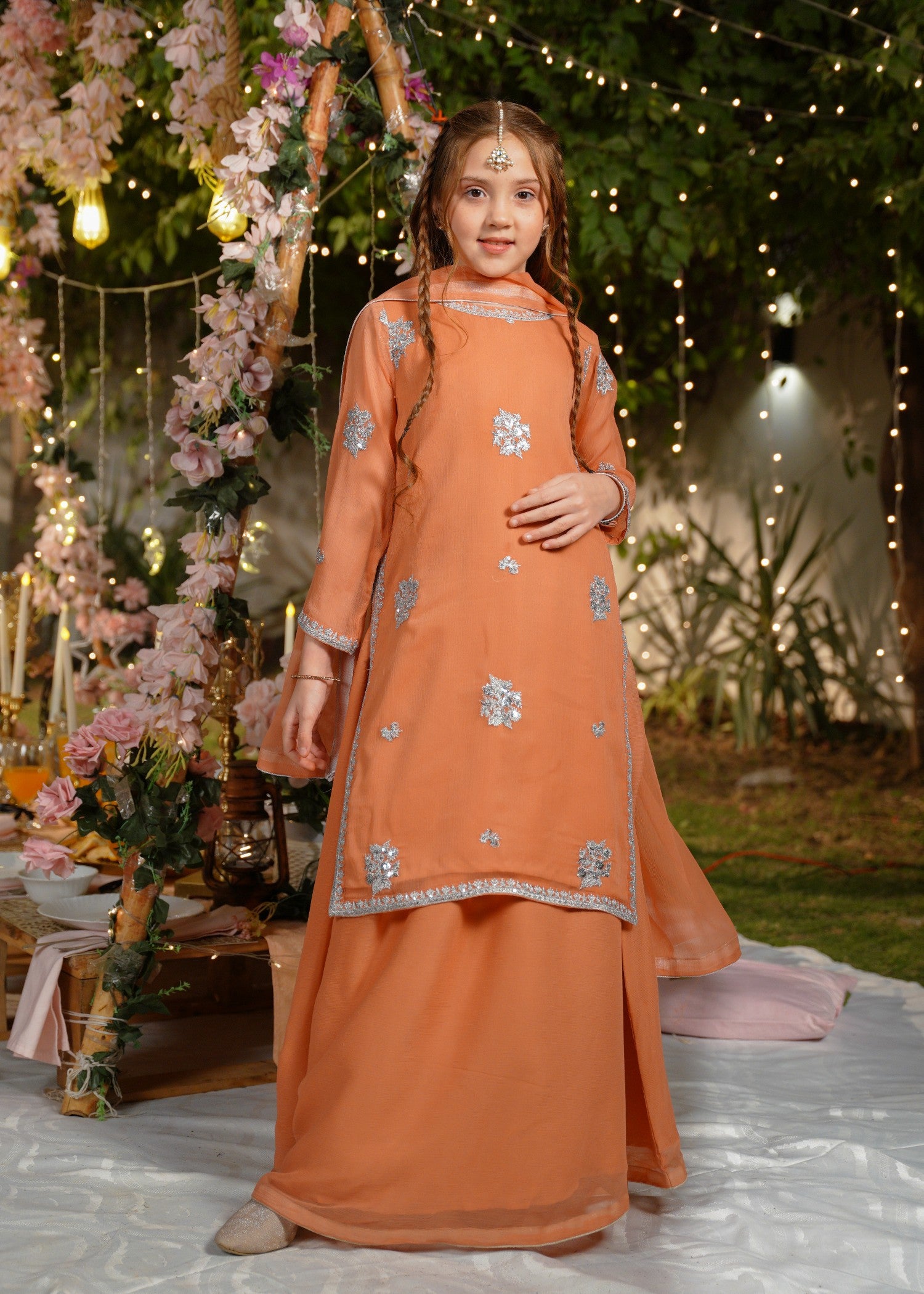 chiffon Lehenga in Apricot orange