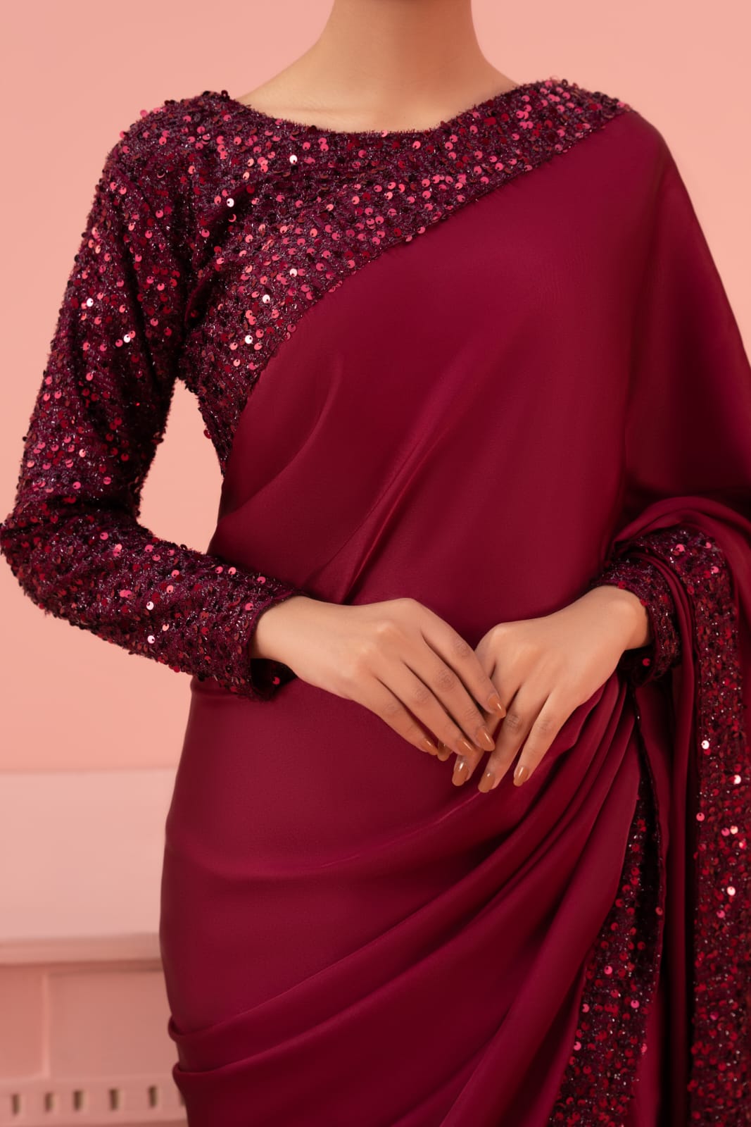 net Saree in Maroon