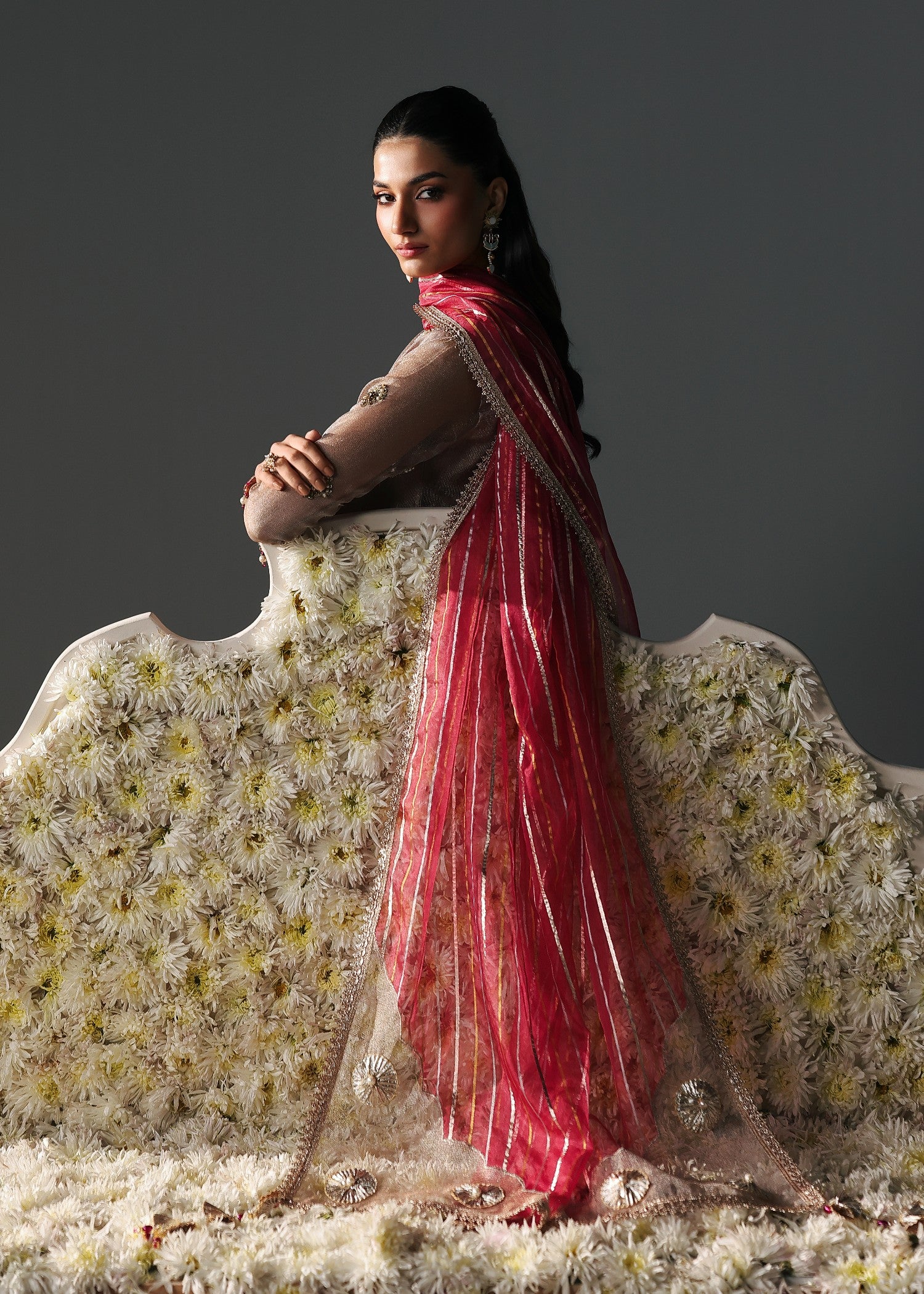 jamawar Sharara in Peach pink, beige