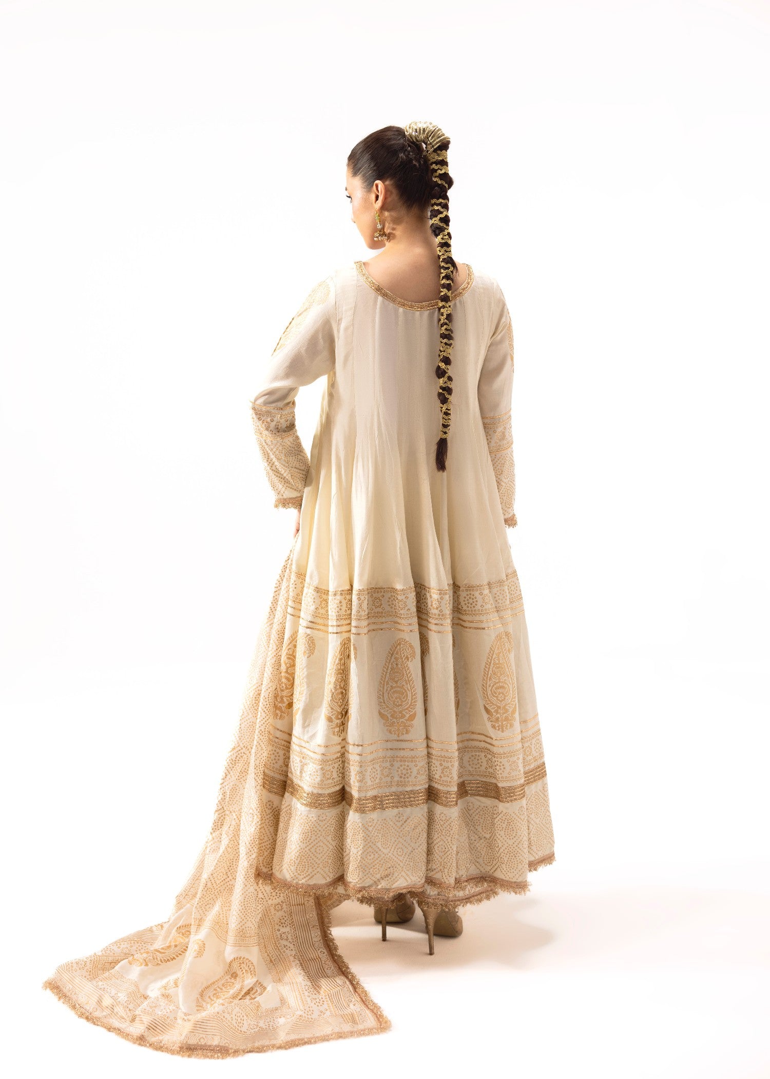 cotton silk Pishwas in Ivory