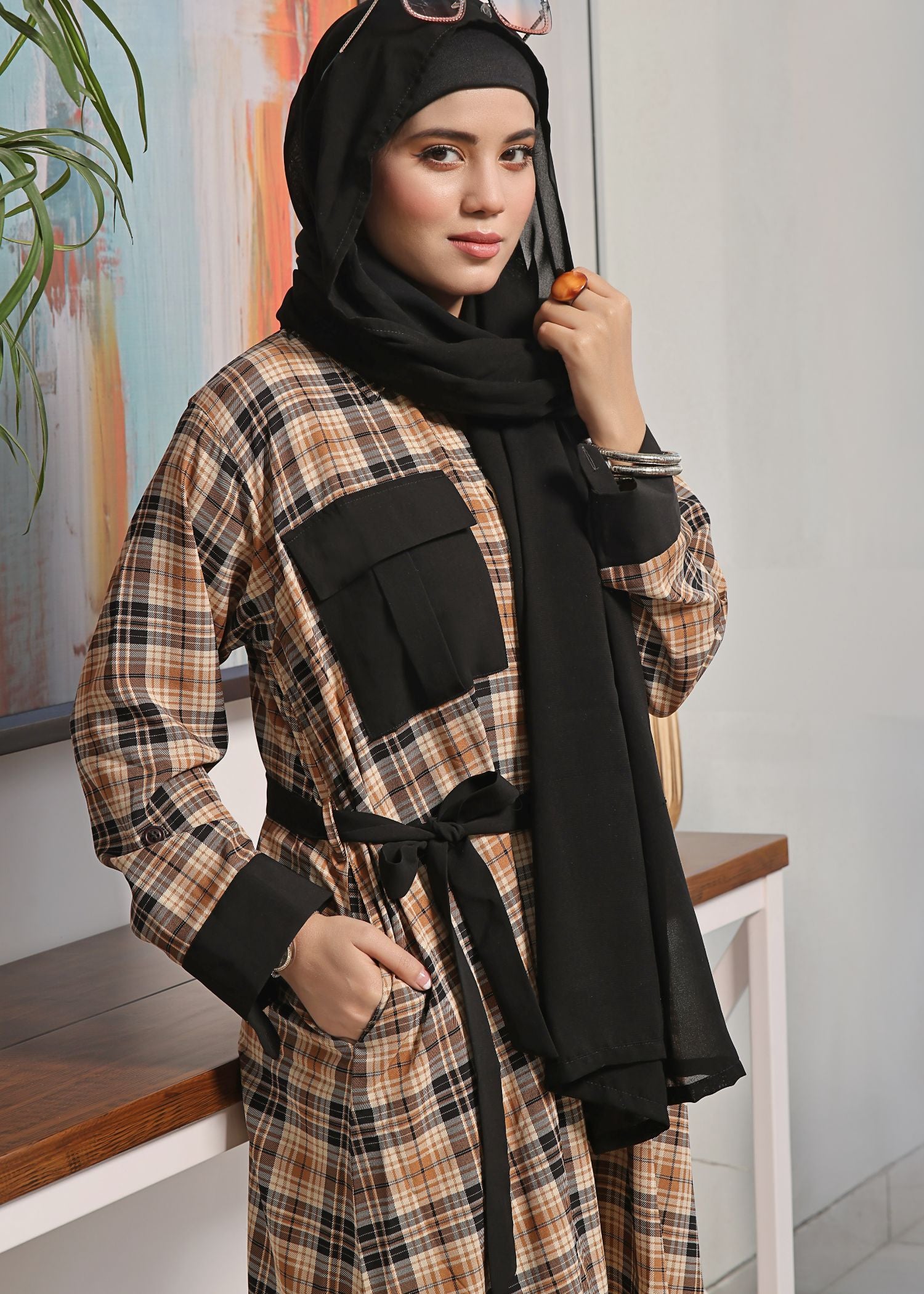 georgette Abaya in Brown