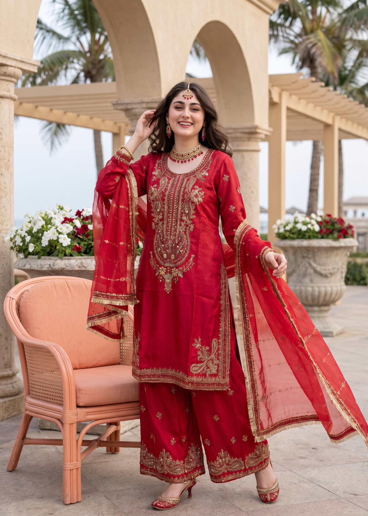 kattan silk Kurta Set in Cardinal red