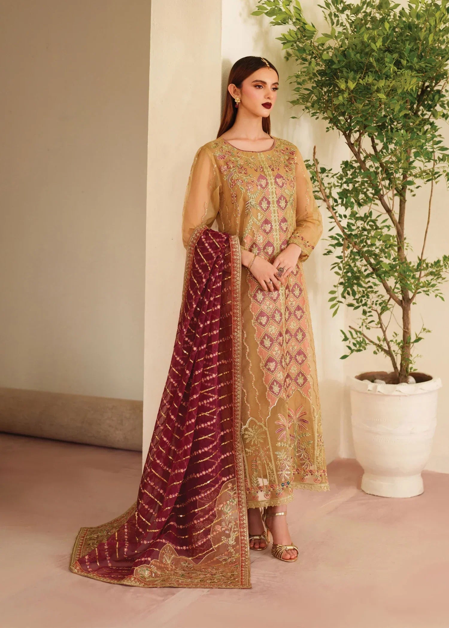 organza Kurta Set in Gold