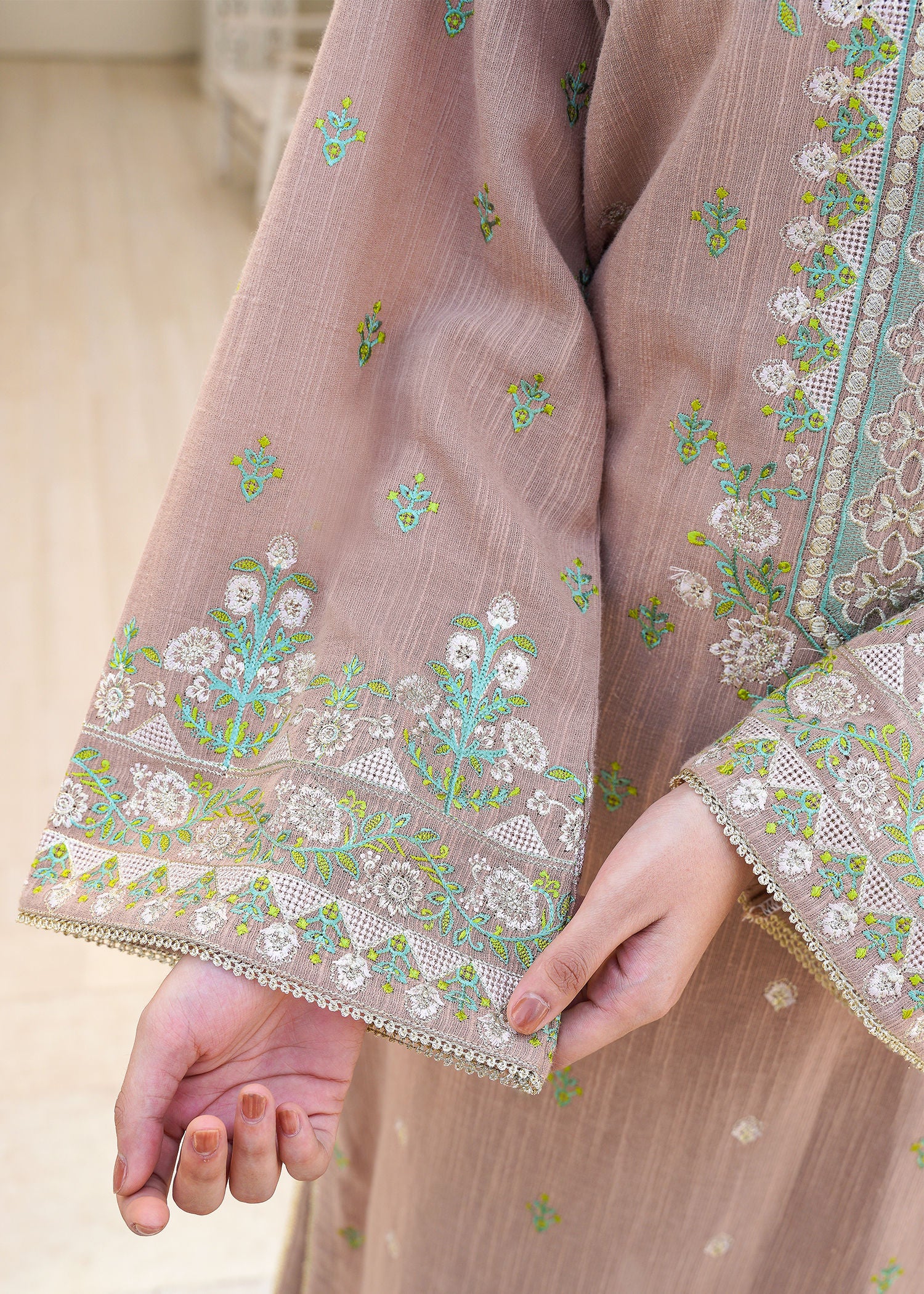 cotton karandi Kurta Set in Mocha brown