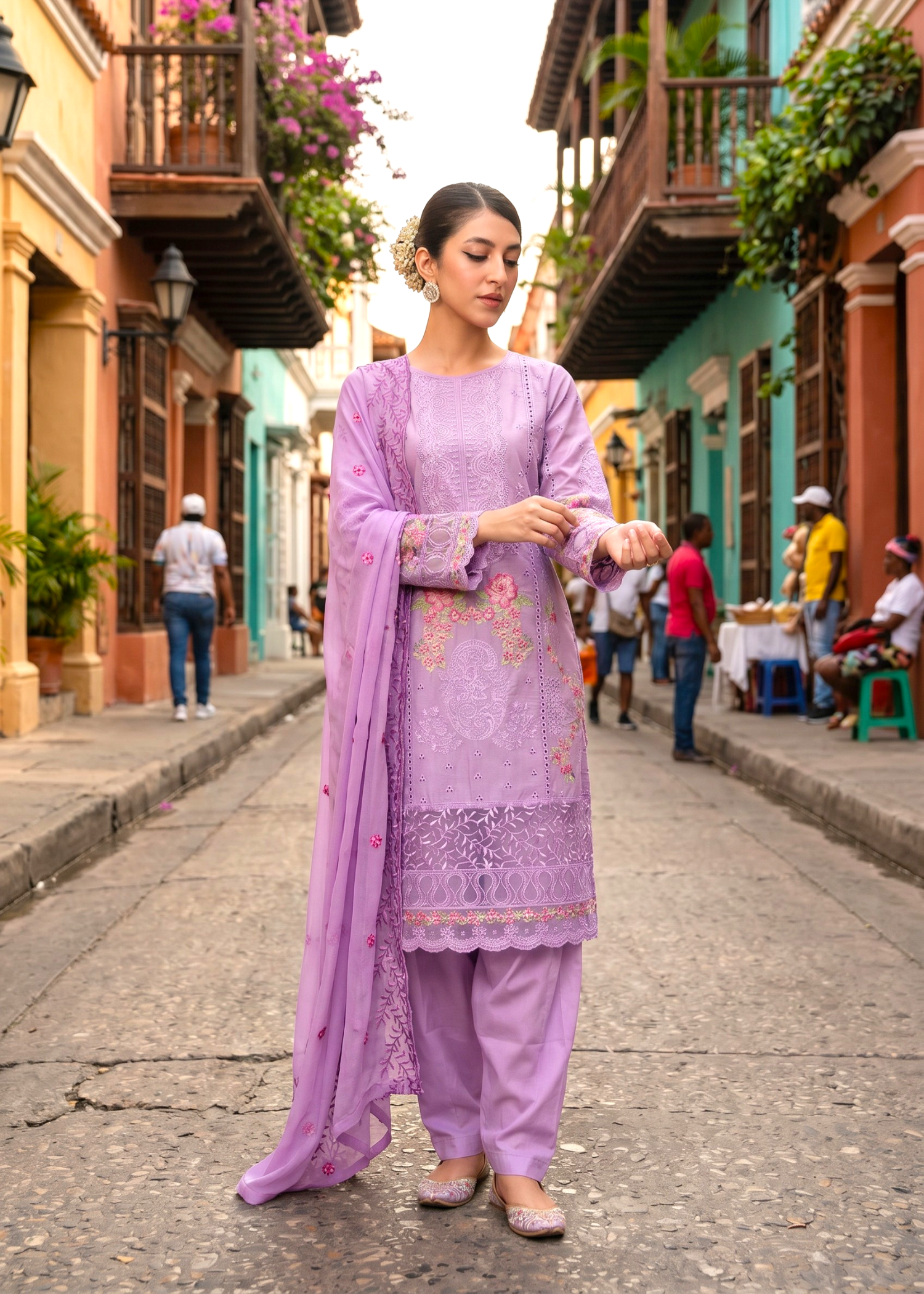 lawn Kurta Set in Ultra pink