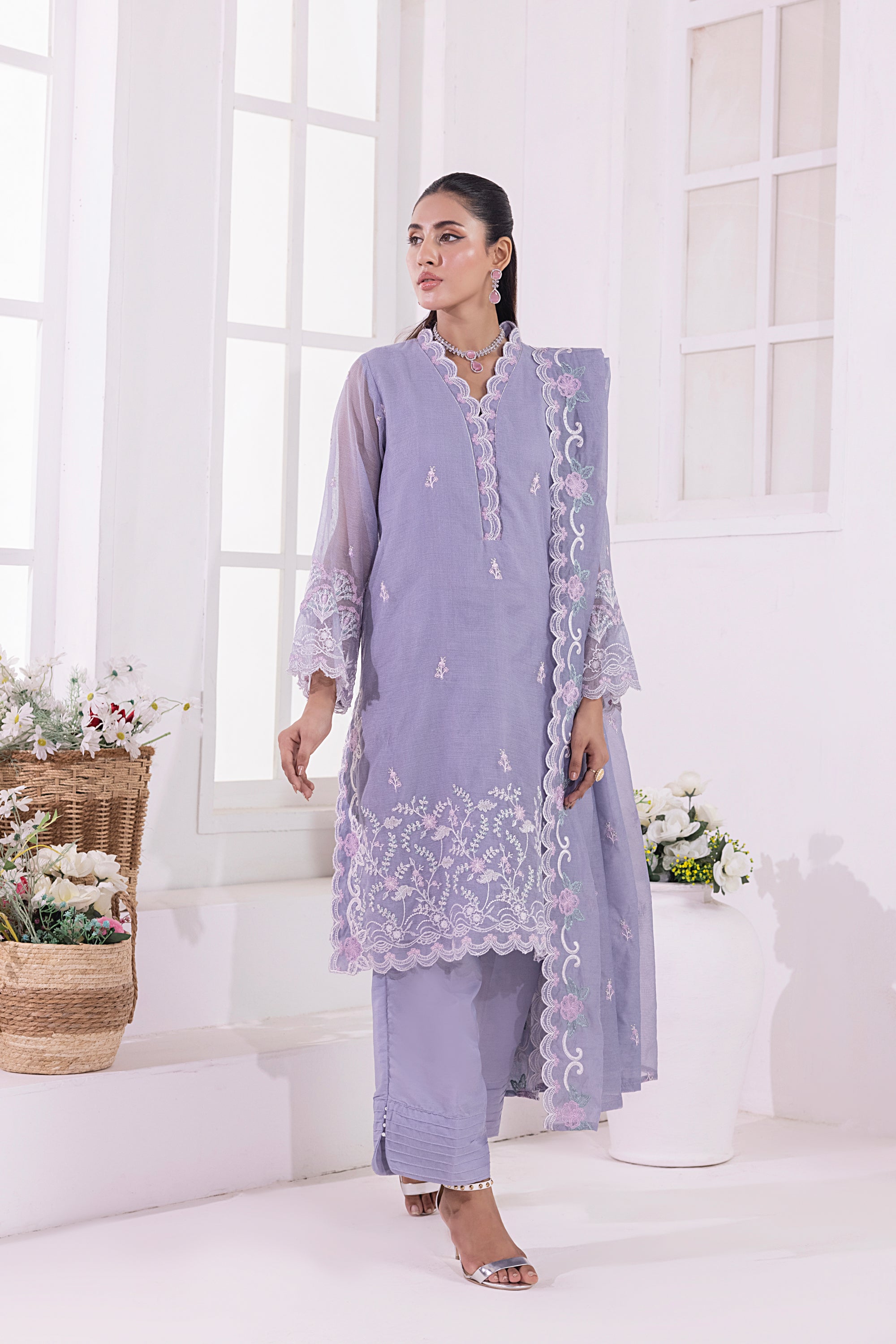 net Kurta Set in Royal lilac