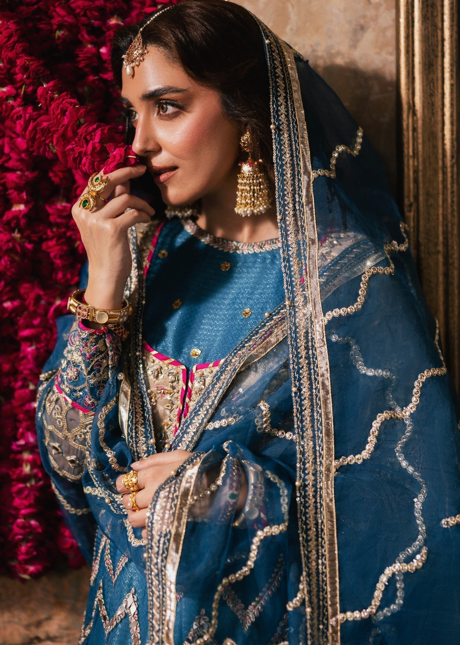 organza Pishwas in Blue