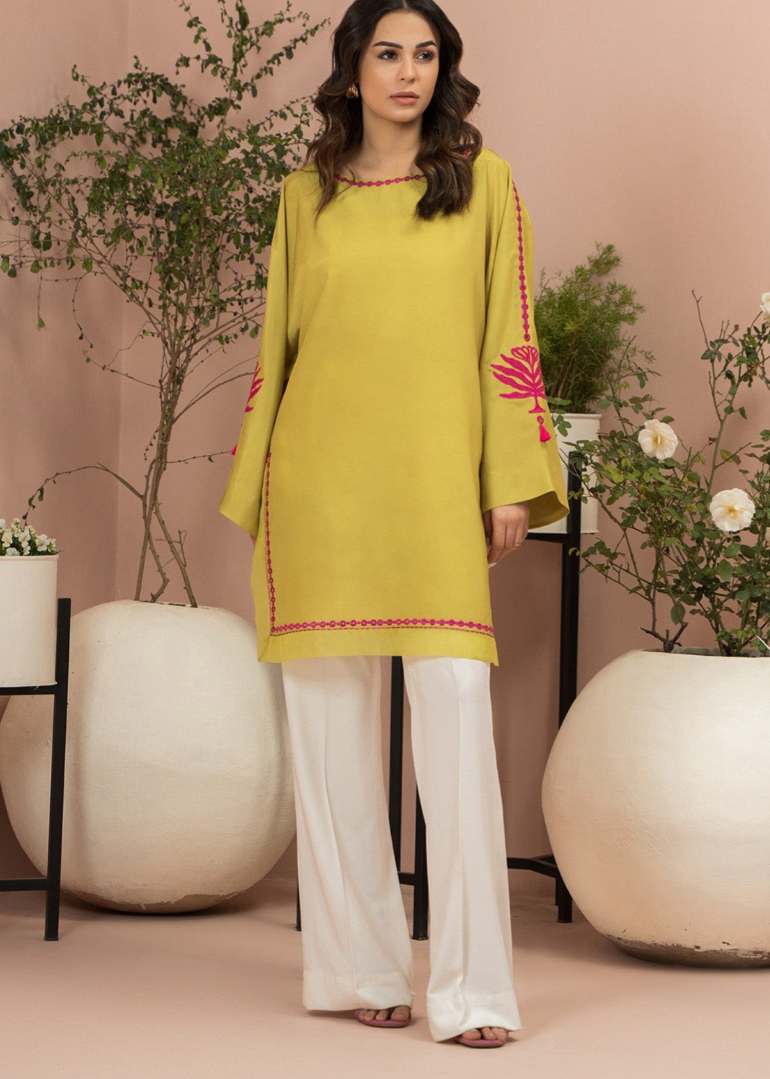 crepe Kurti in Mustard