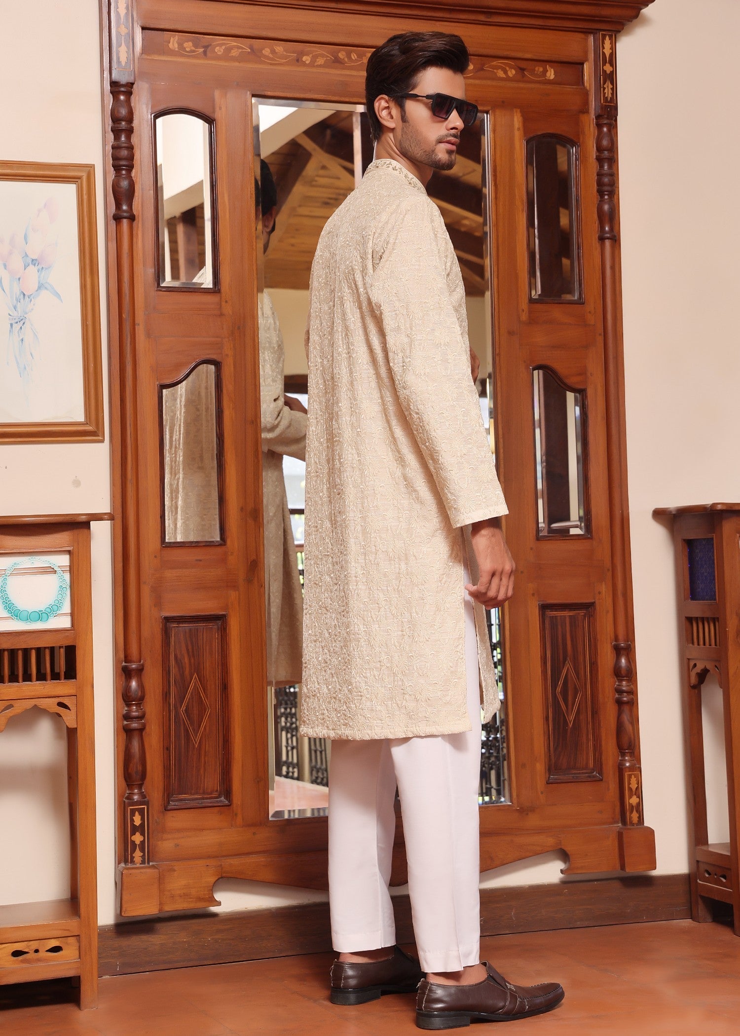cotton silk Kurta Set in Off-white