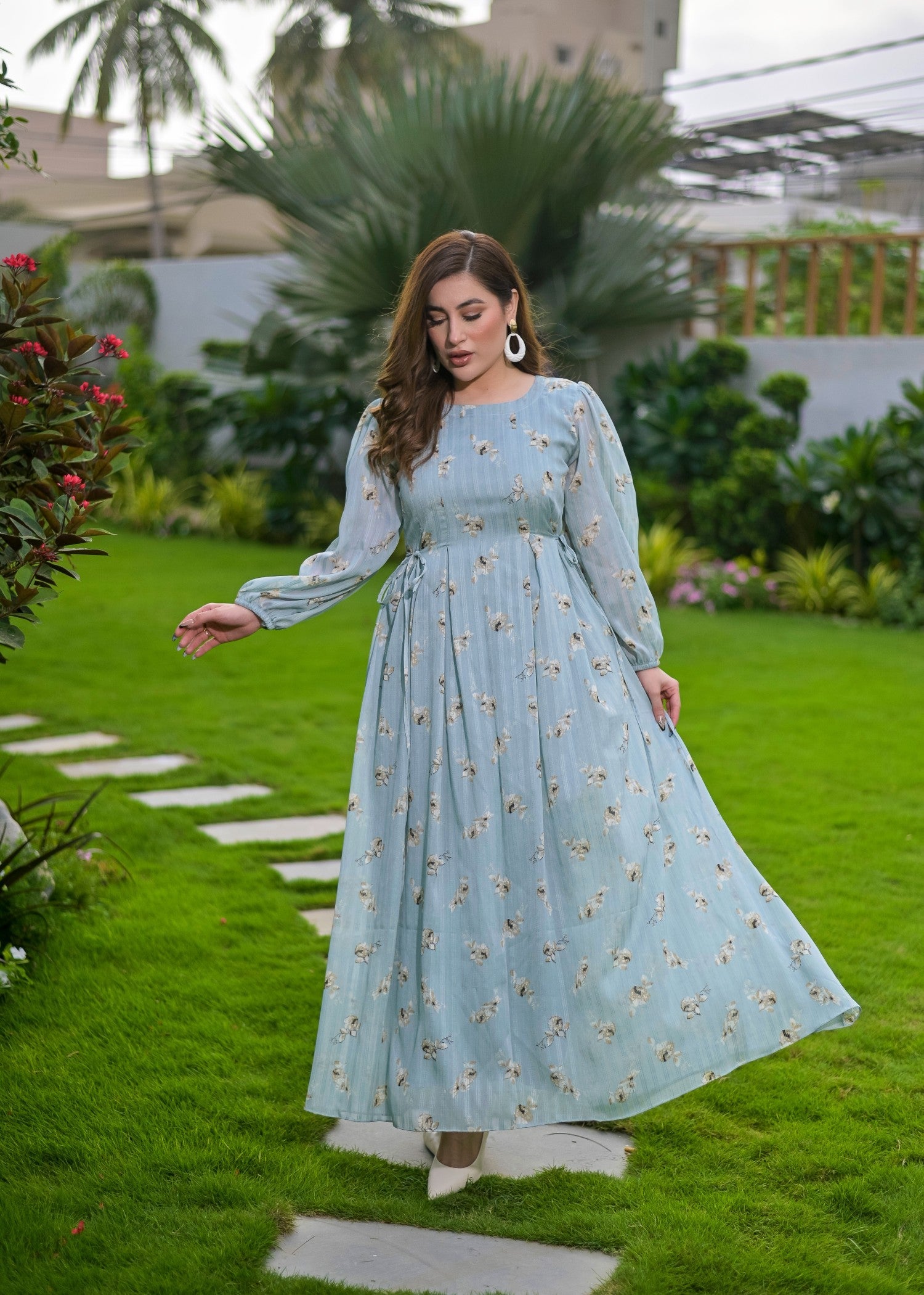 polyester chiffon Maxi in Powder blue