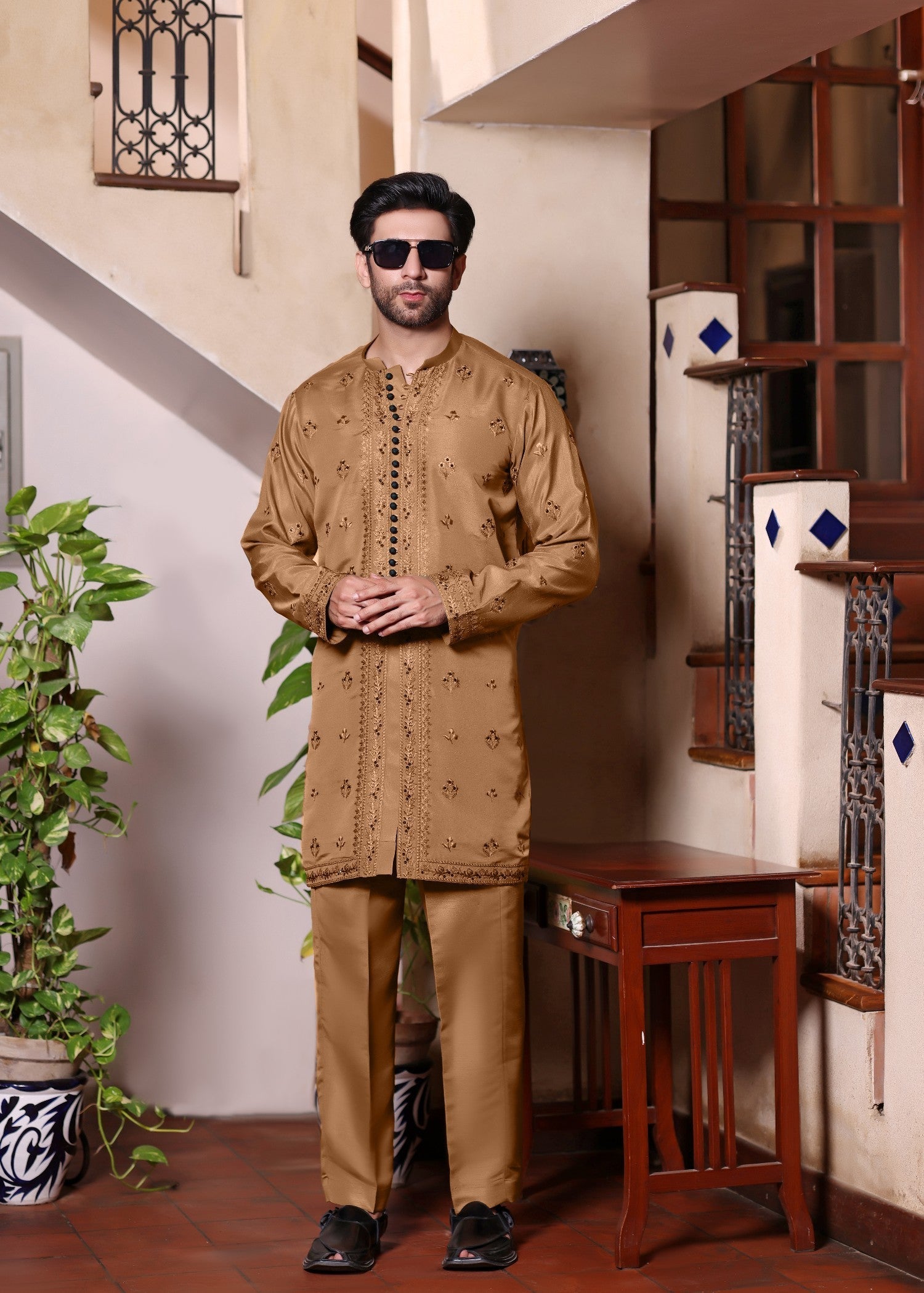 pk raw silk Kurta Set in Tangerine