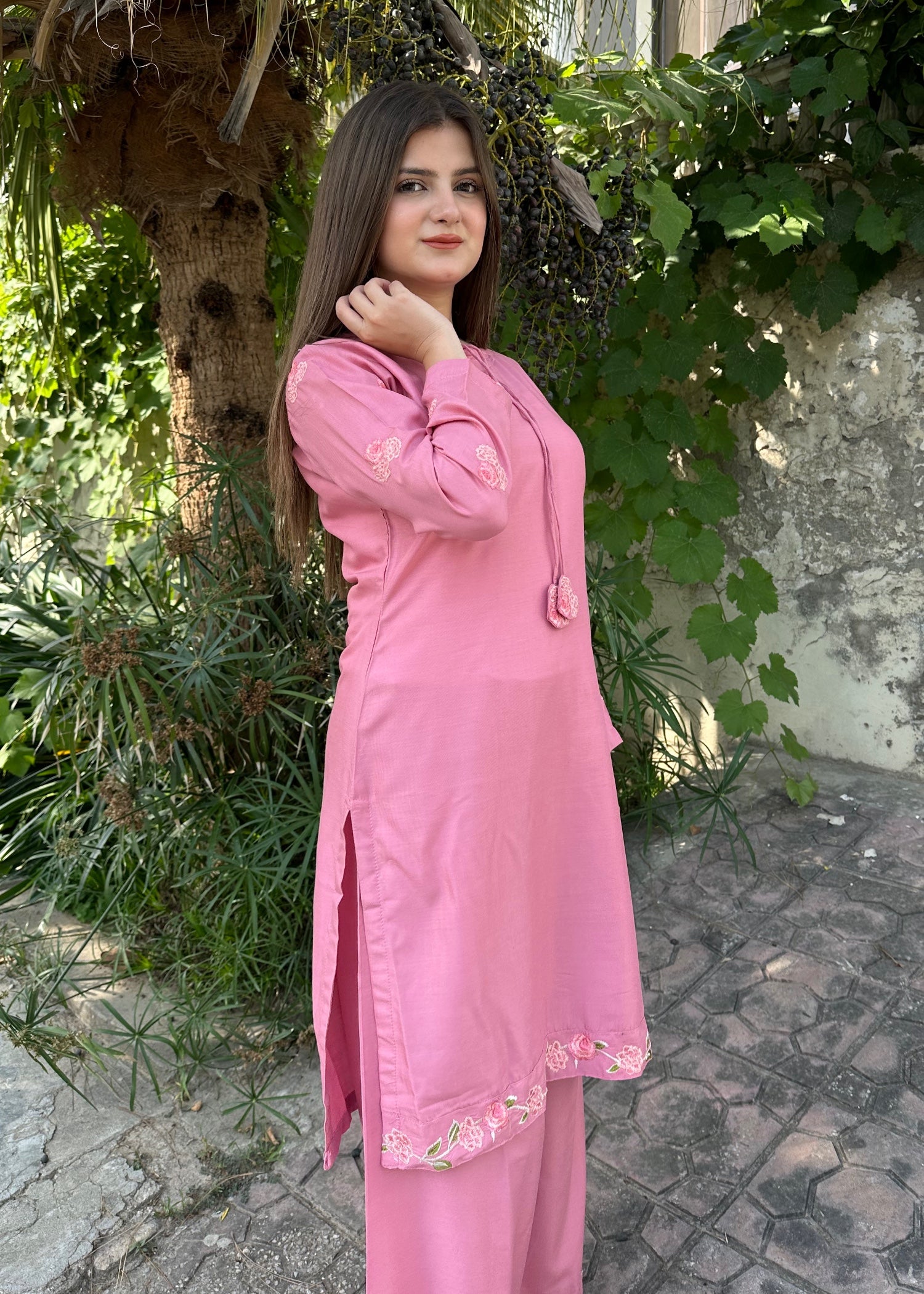 arabic lawn Kurta Set in Tea rose pink