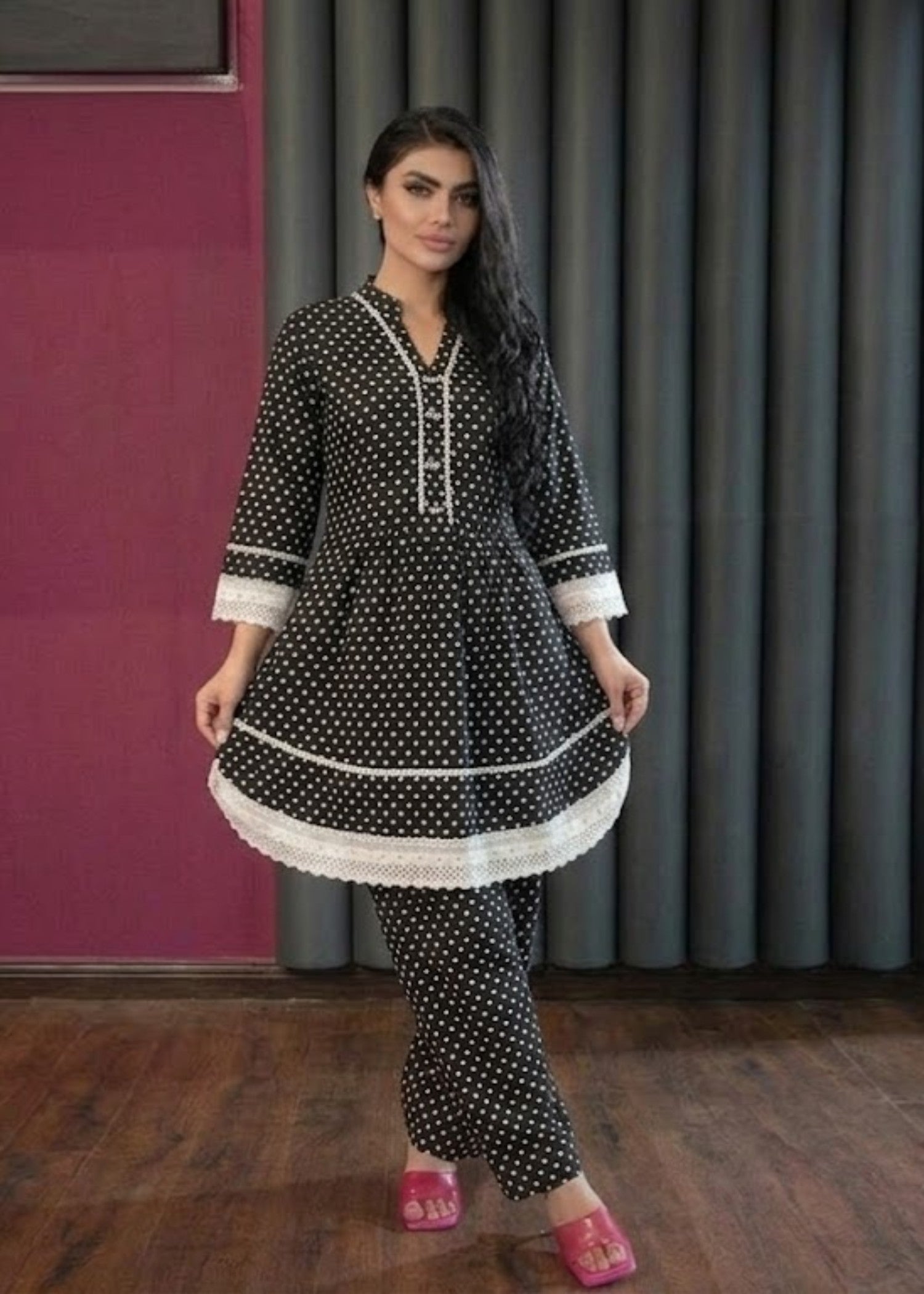 linen Short Frock in Black