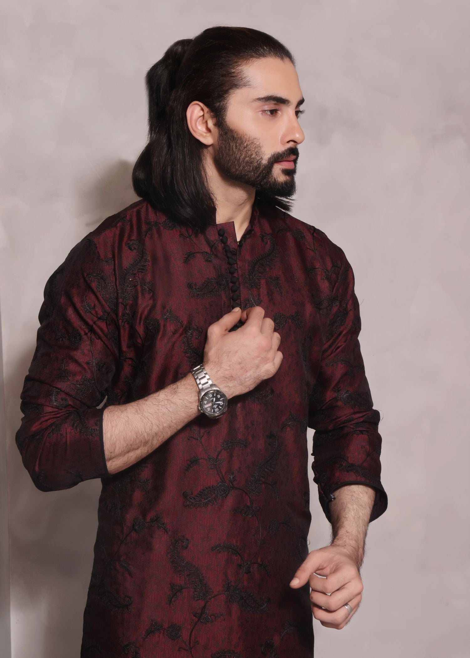 jamawar Kurta Set in Maroon