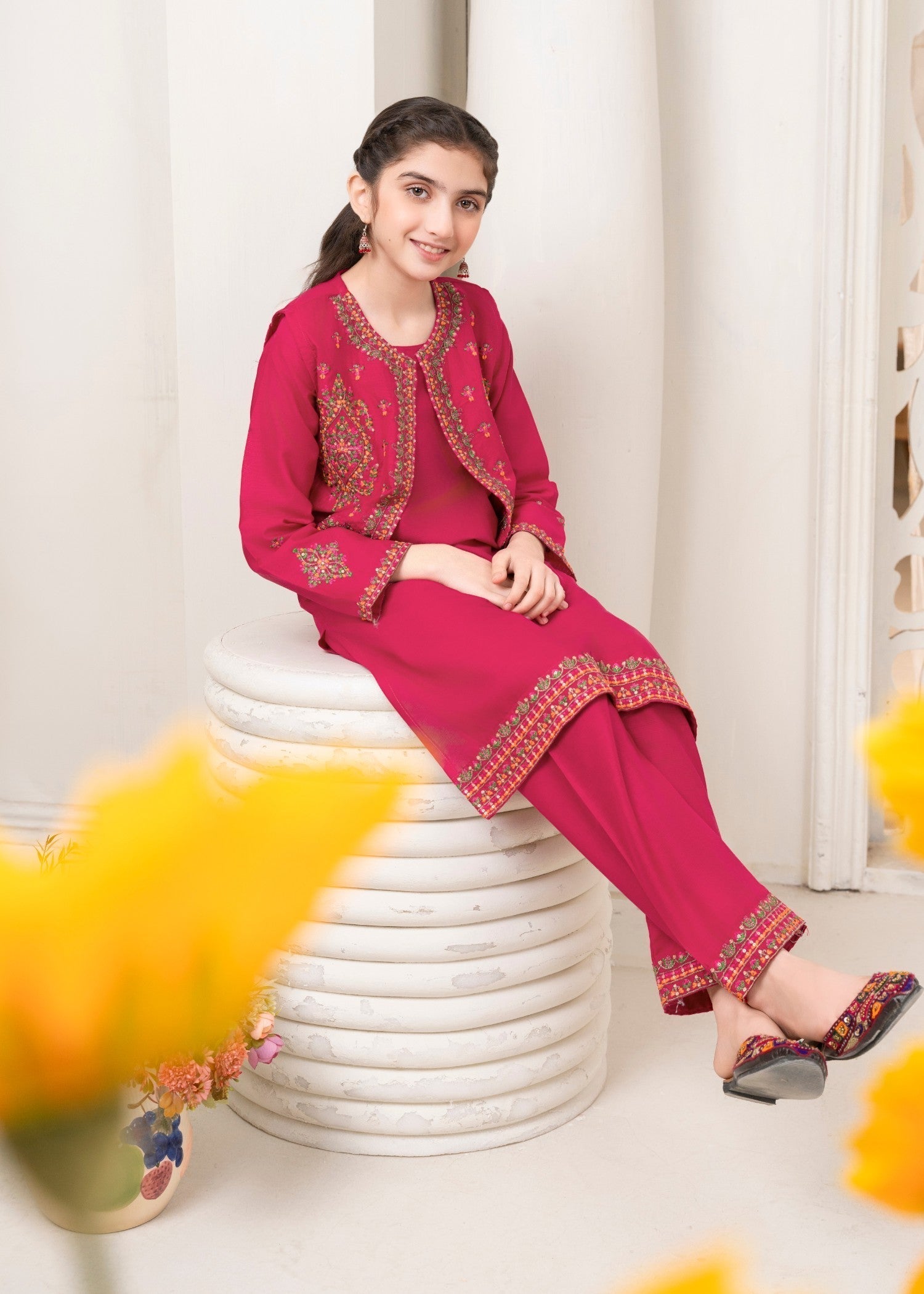 lawn Kurta Set in Shocking pink