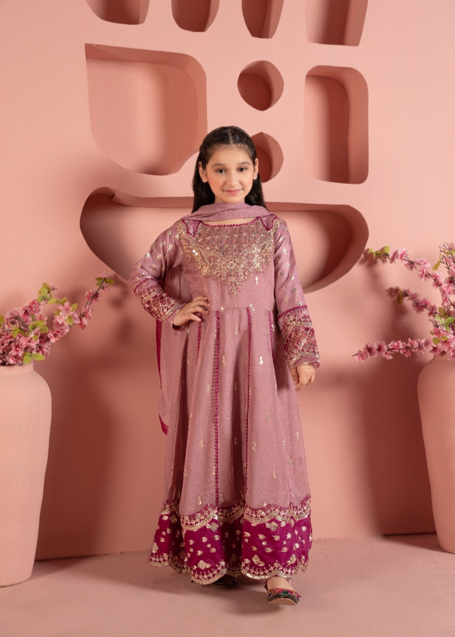chiffon Pishwas in Zinnia pink