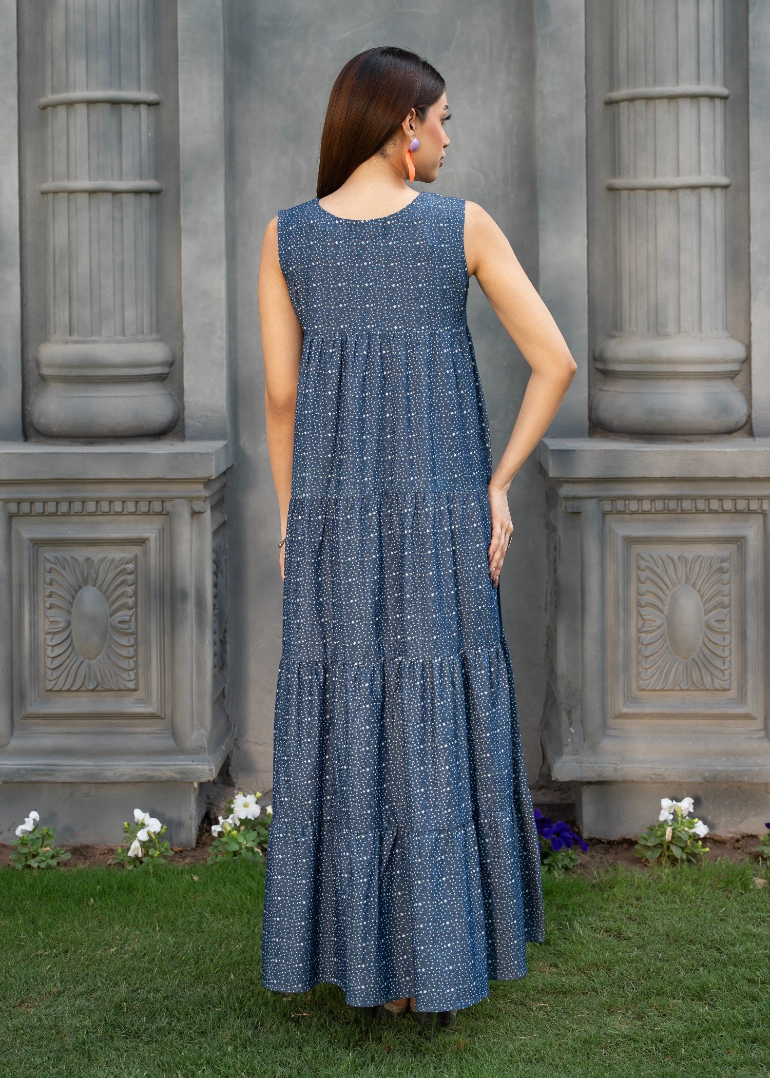 textured chambray Dress in Blue