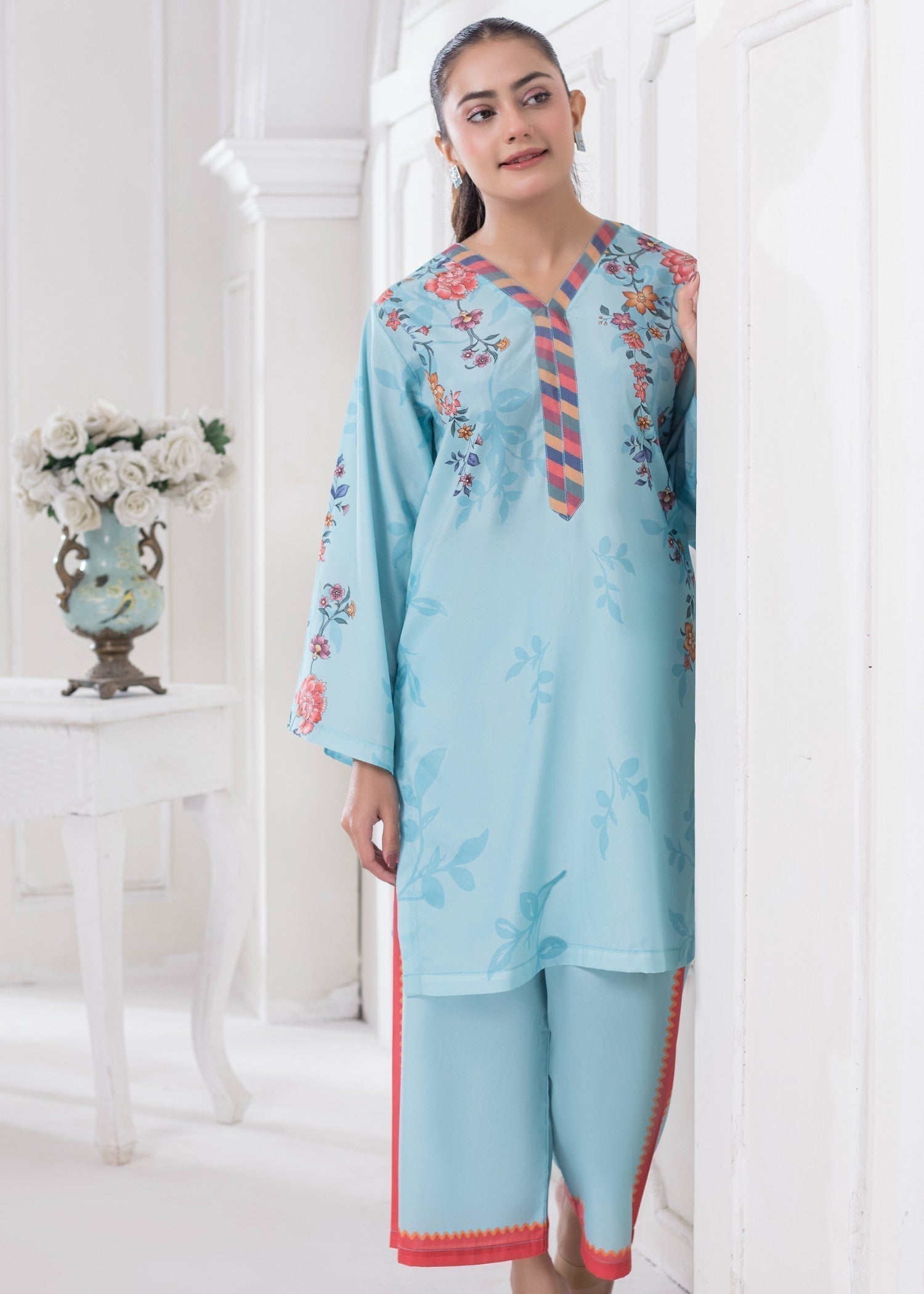 polyester crepe Co Ord Sets in Sky blue