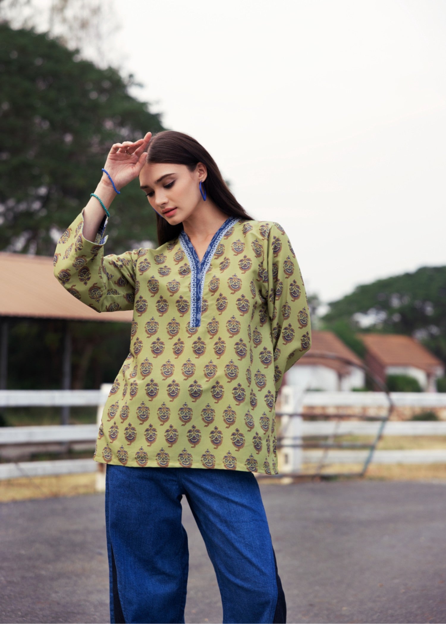 crepe Kurti in Pistachio green