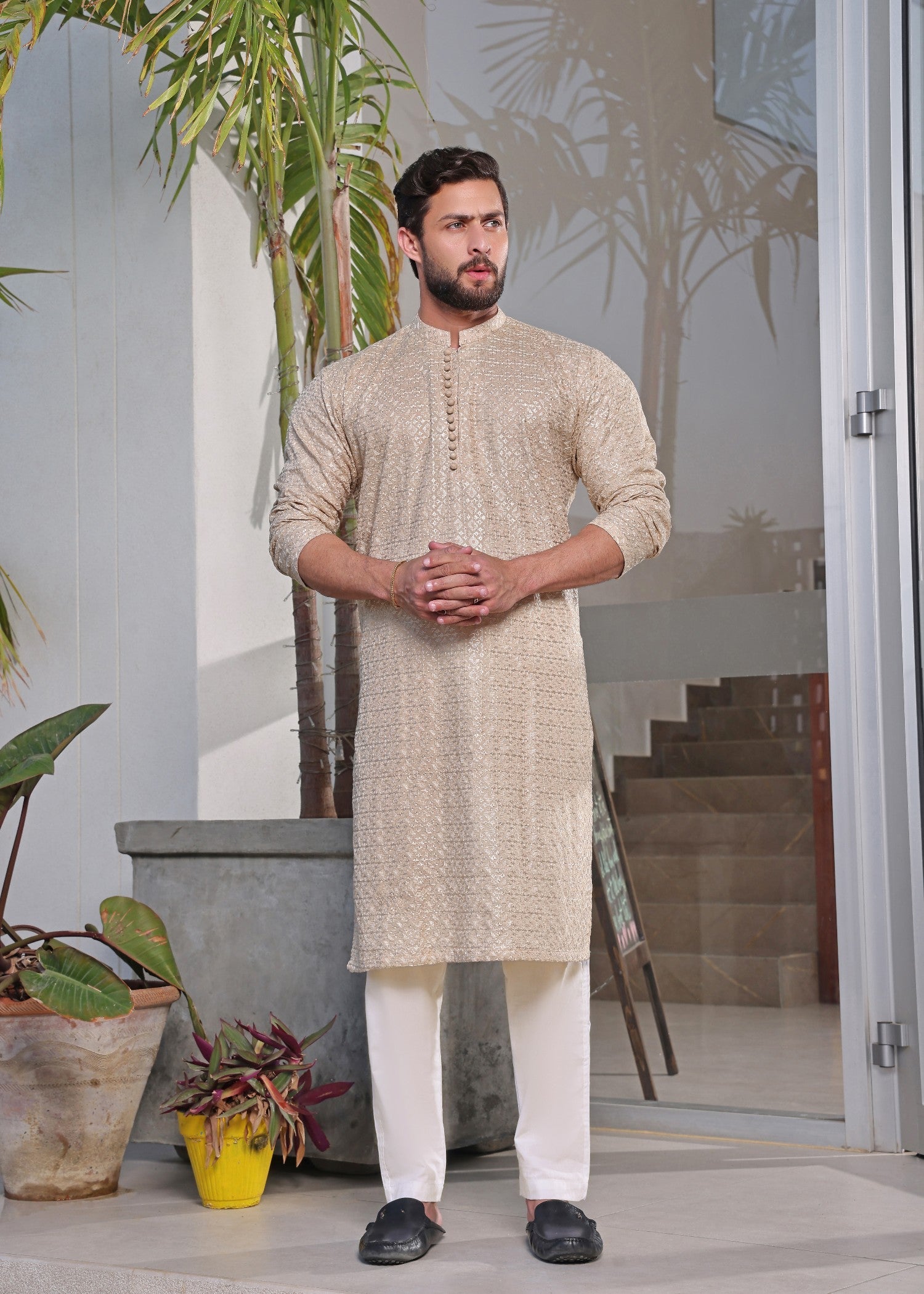 lawn Kurta Set in Beige by The Great Masters (TGM)