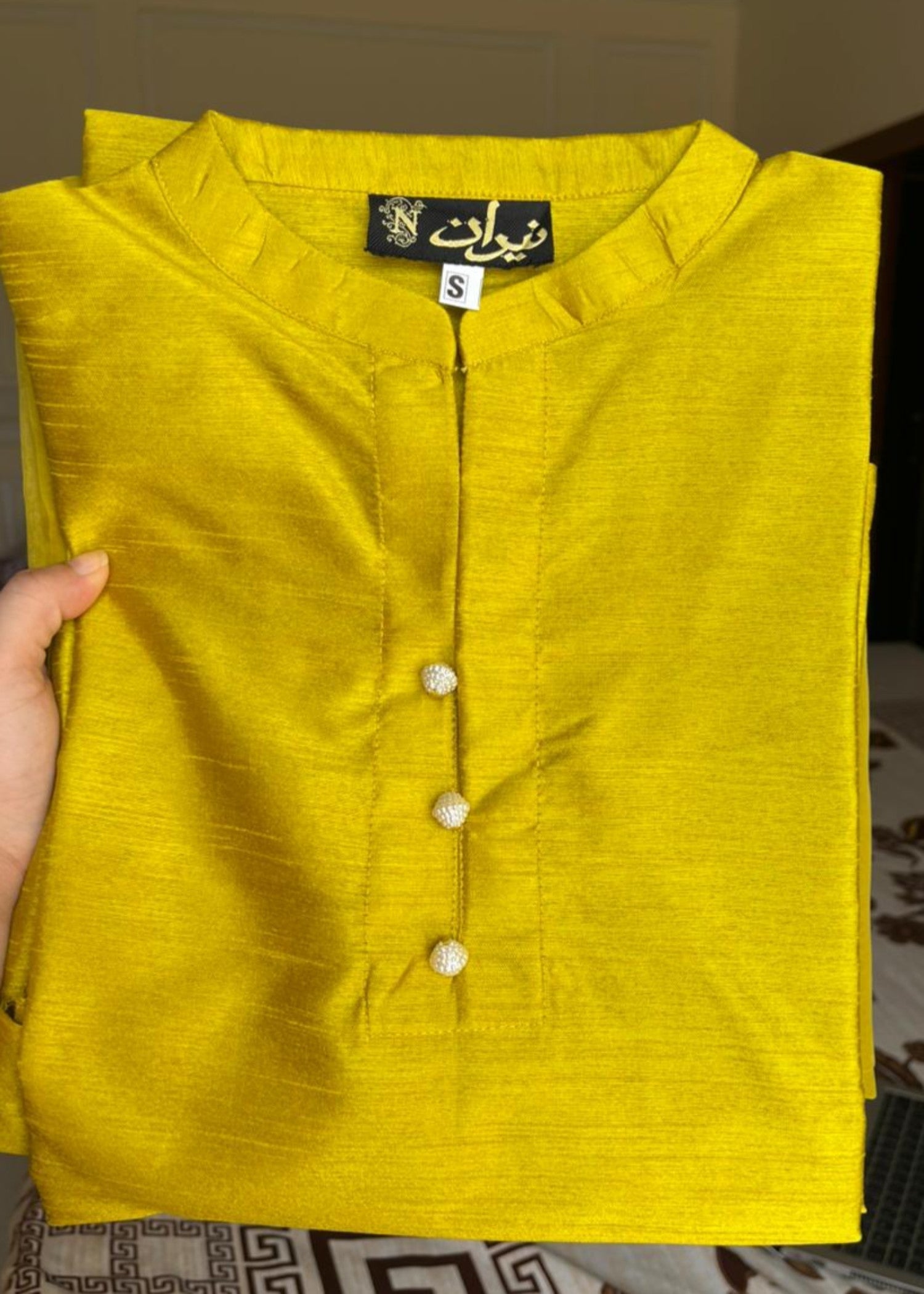 silk Kurta Set in Chartreuse