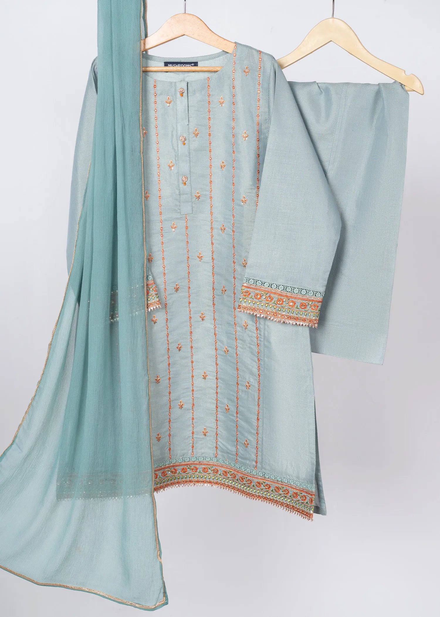 lawn Kurta Set in Aquamarine, grey