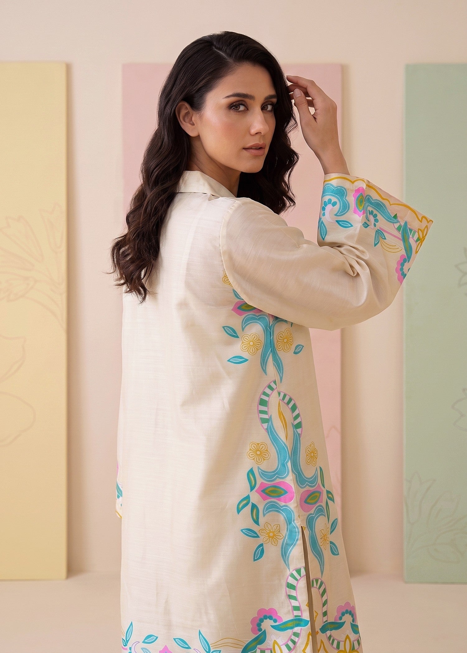 raw silk Kurta Set in Antique white