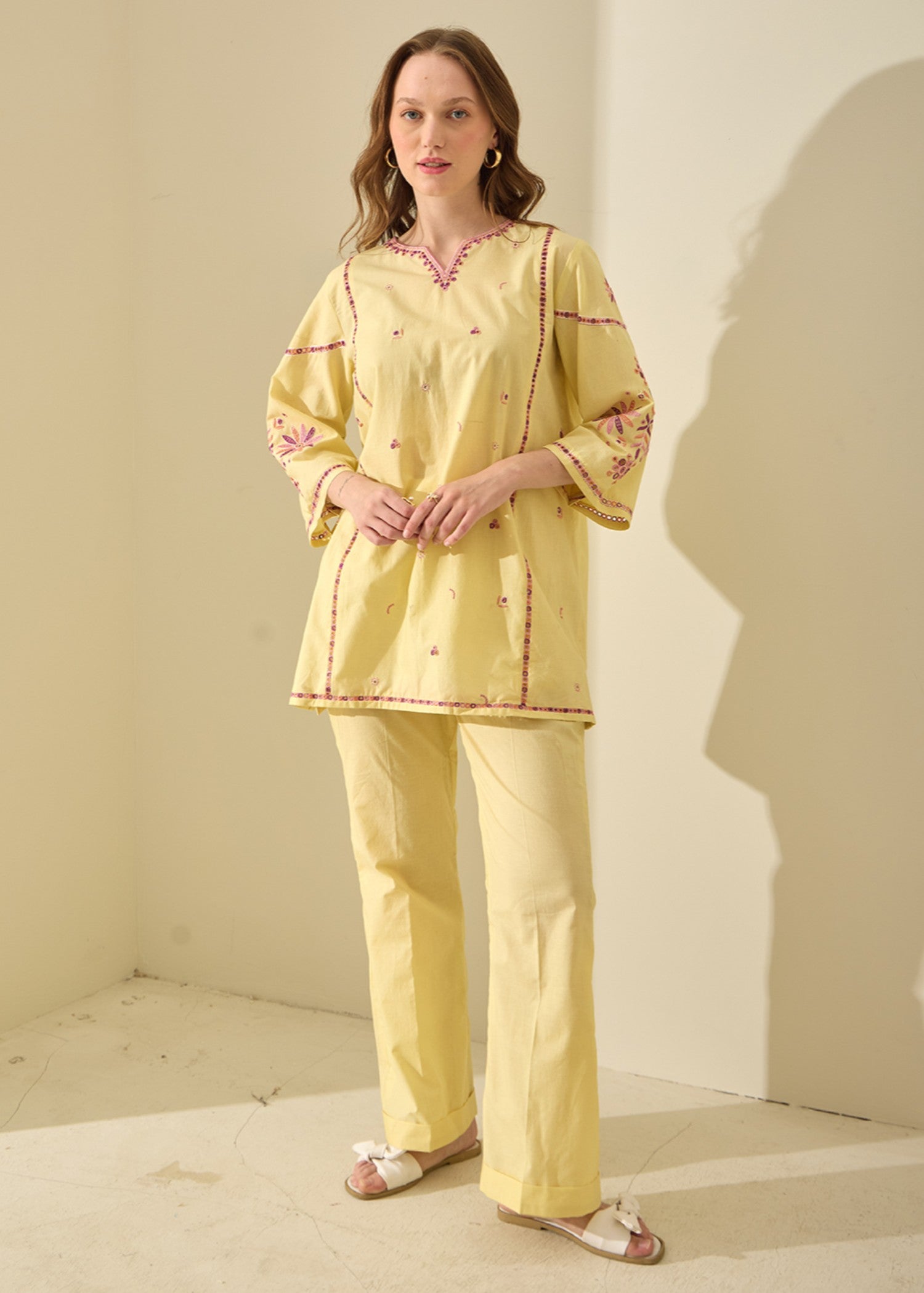 lawn cotton Co Ord Sets in Yellow