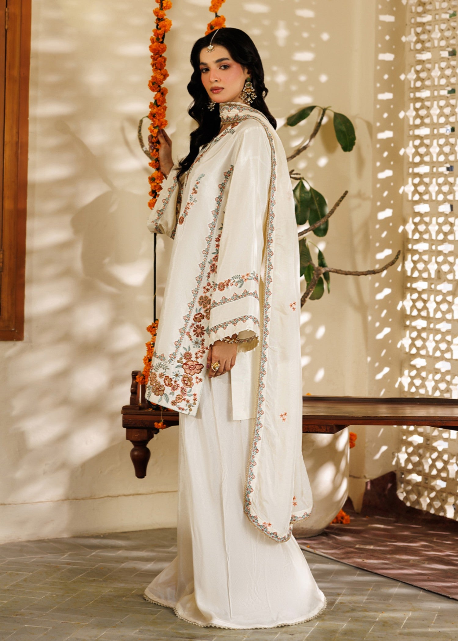 raw silk Sharara in Off-white