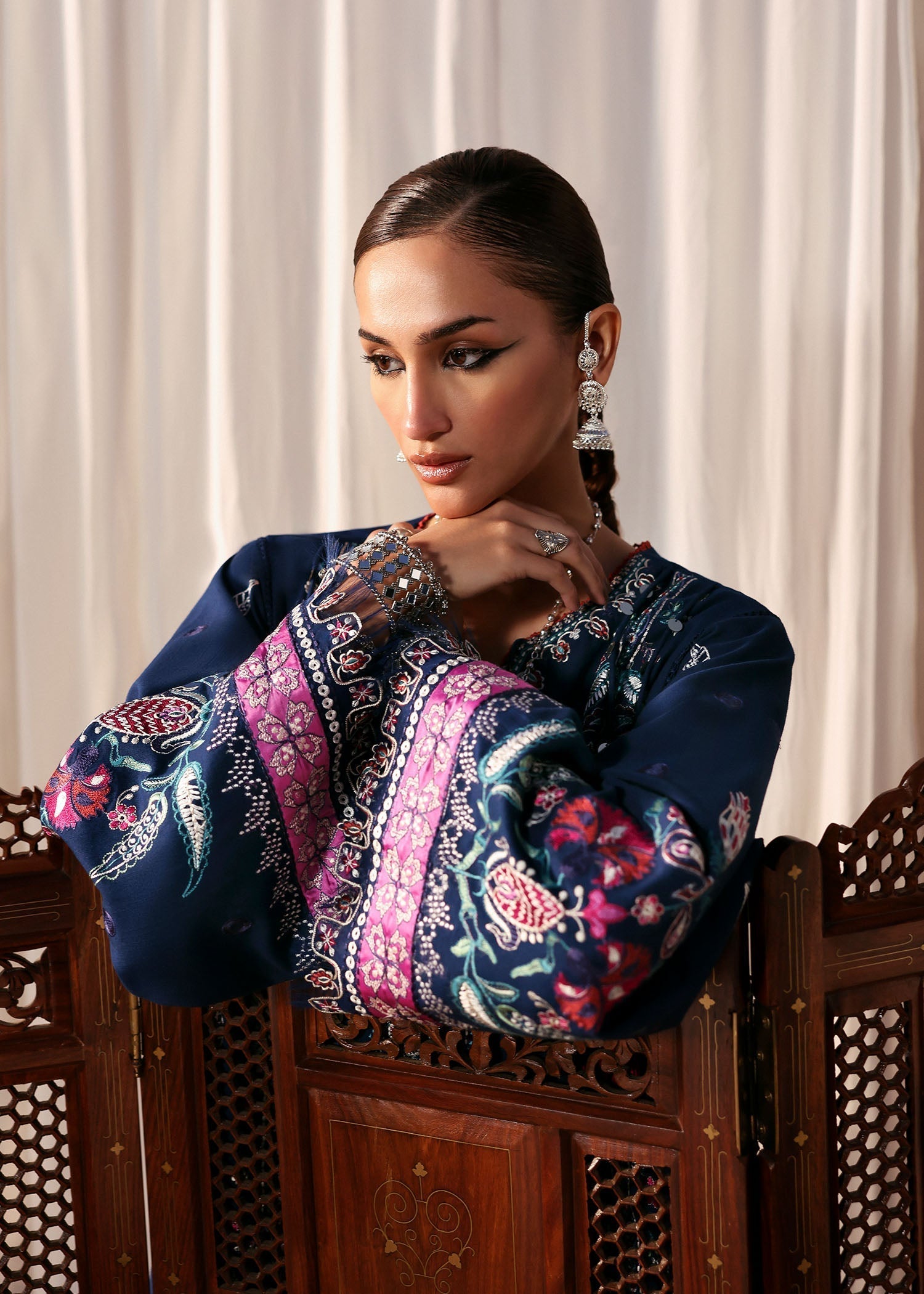 khaddar Unstitched in Navy blue