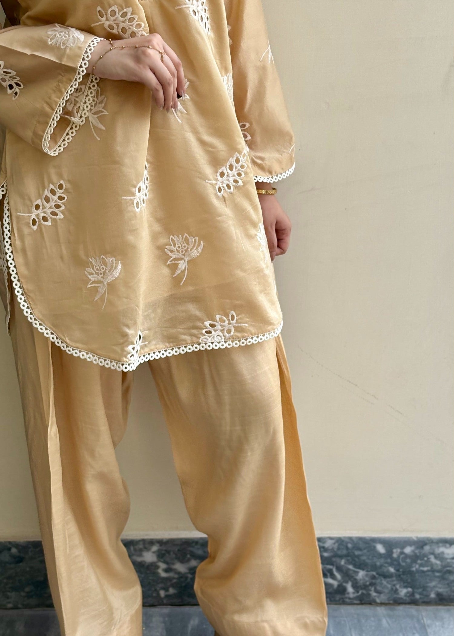 paper lawn Co Ord Sets in Golden brown