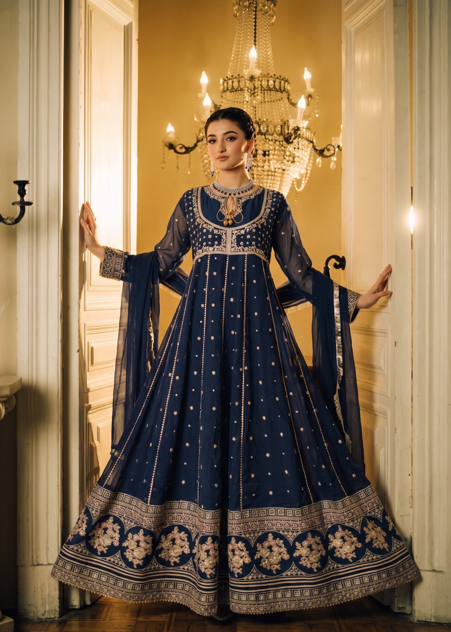 chiffon Anarkali in Navy blue