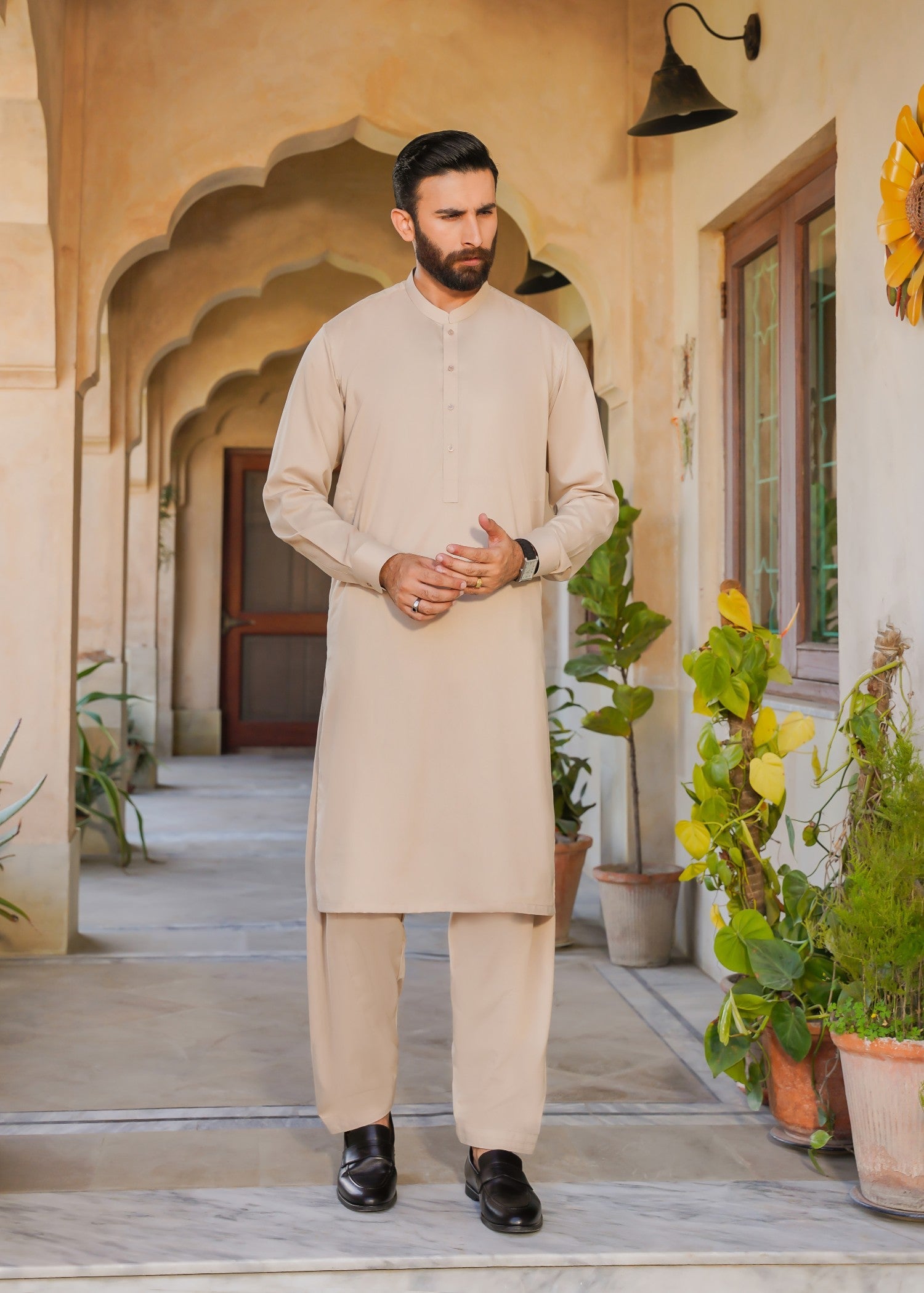 cotton Shalwar Kameez in Beige