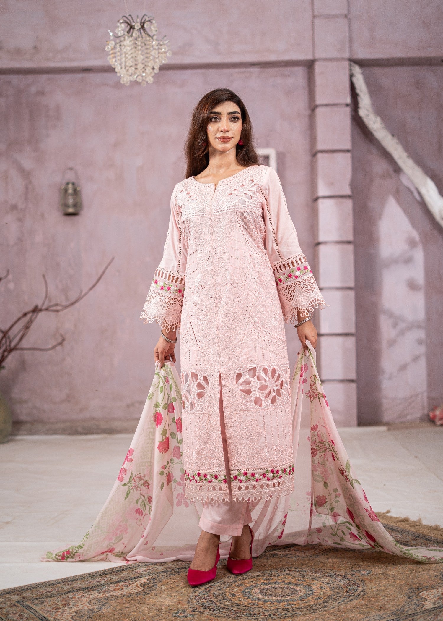 cotton Kurta Set in Baby pink