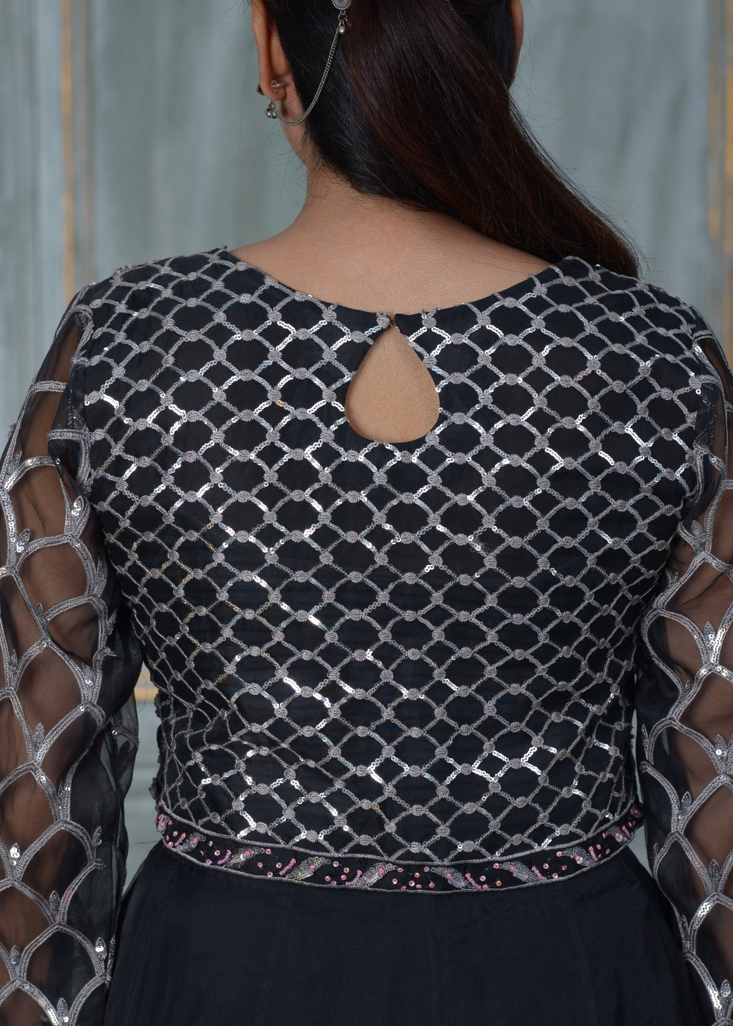 organza Lehenga in Black, hot pink red