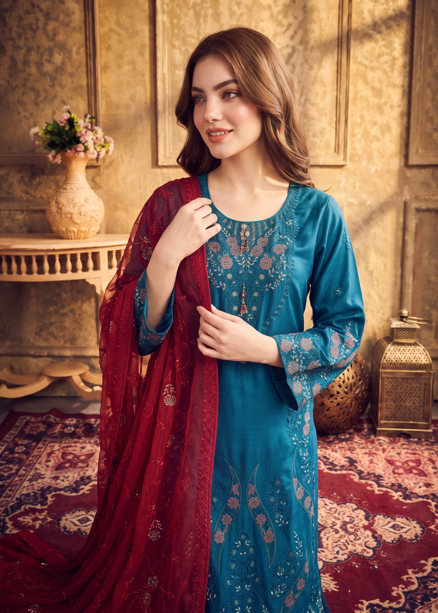 silk Kurta Set in Teal