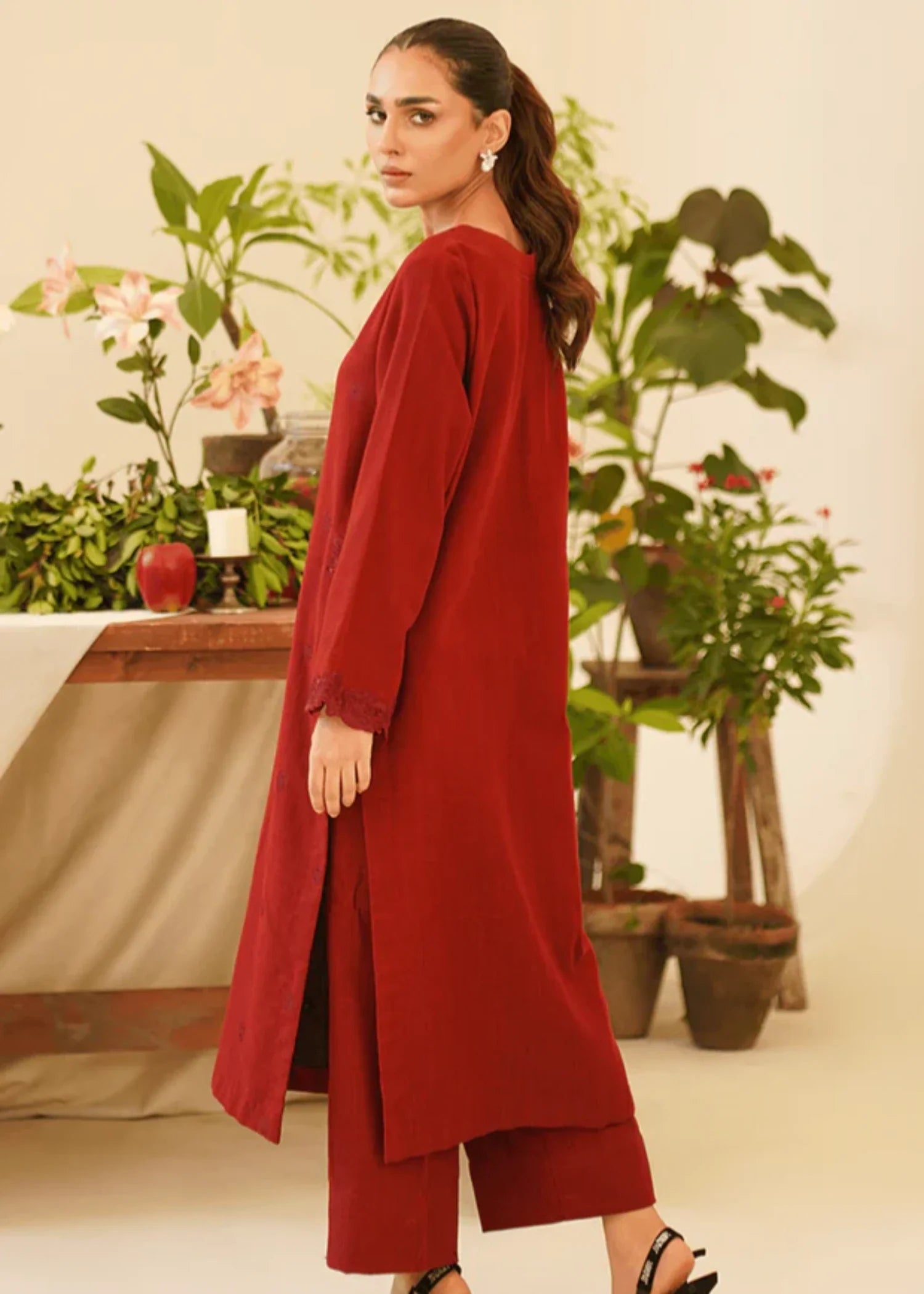 khaddar Kurta Set in Blood red