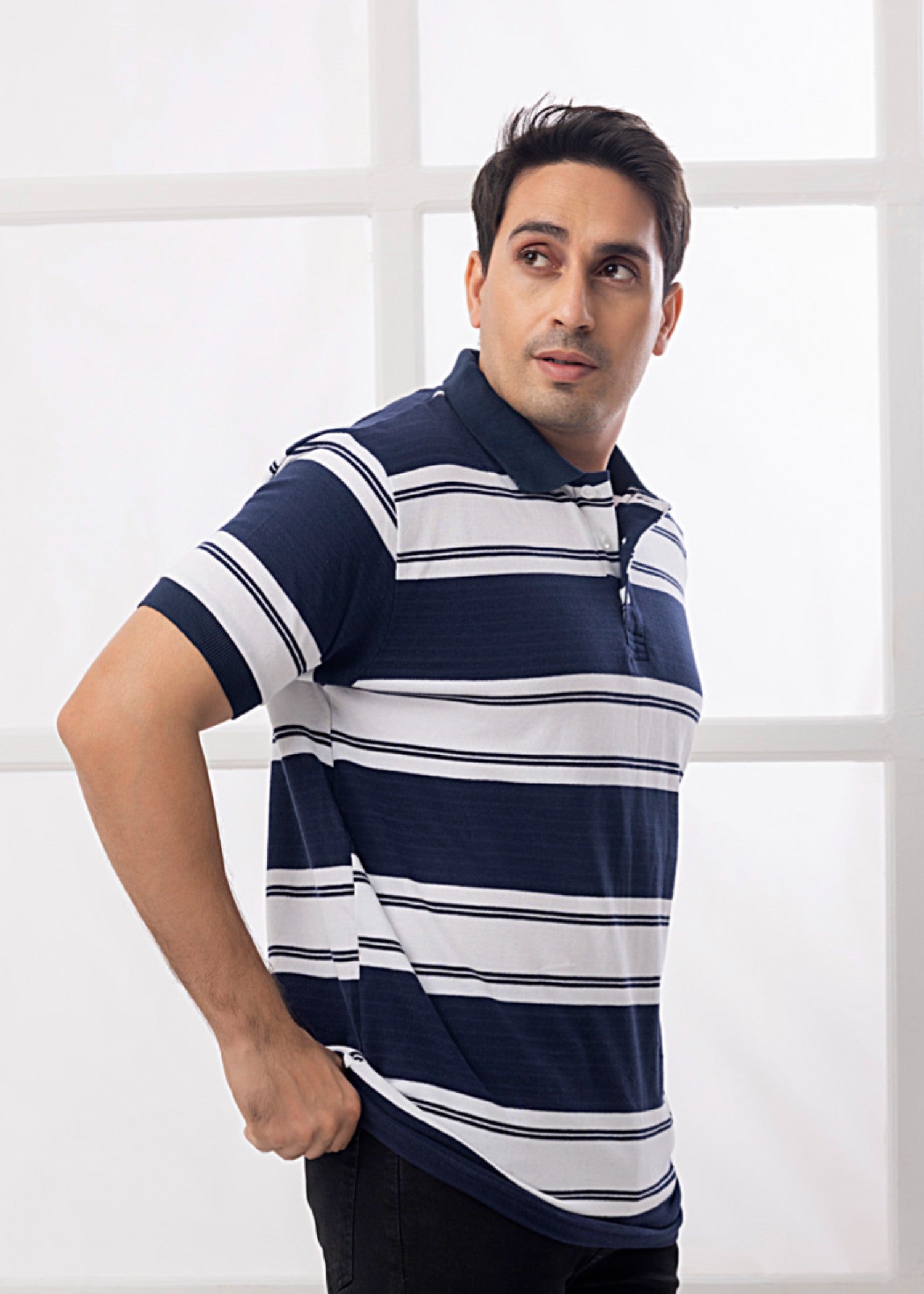 cotton pique Polo Shirt in Navy blue, white