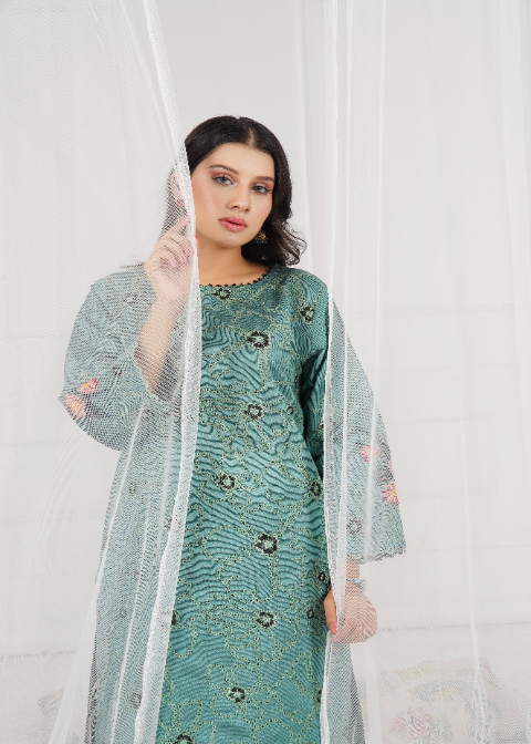 yarn dyed khaddi Kurta Set in Pistachio green