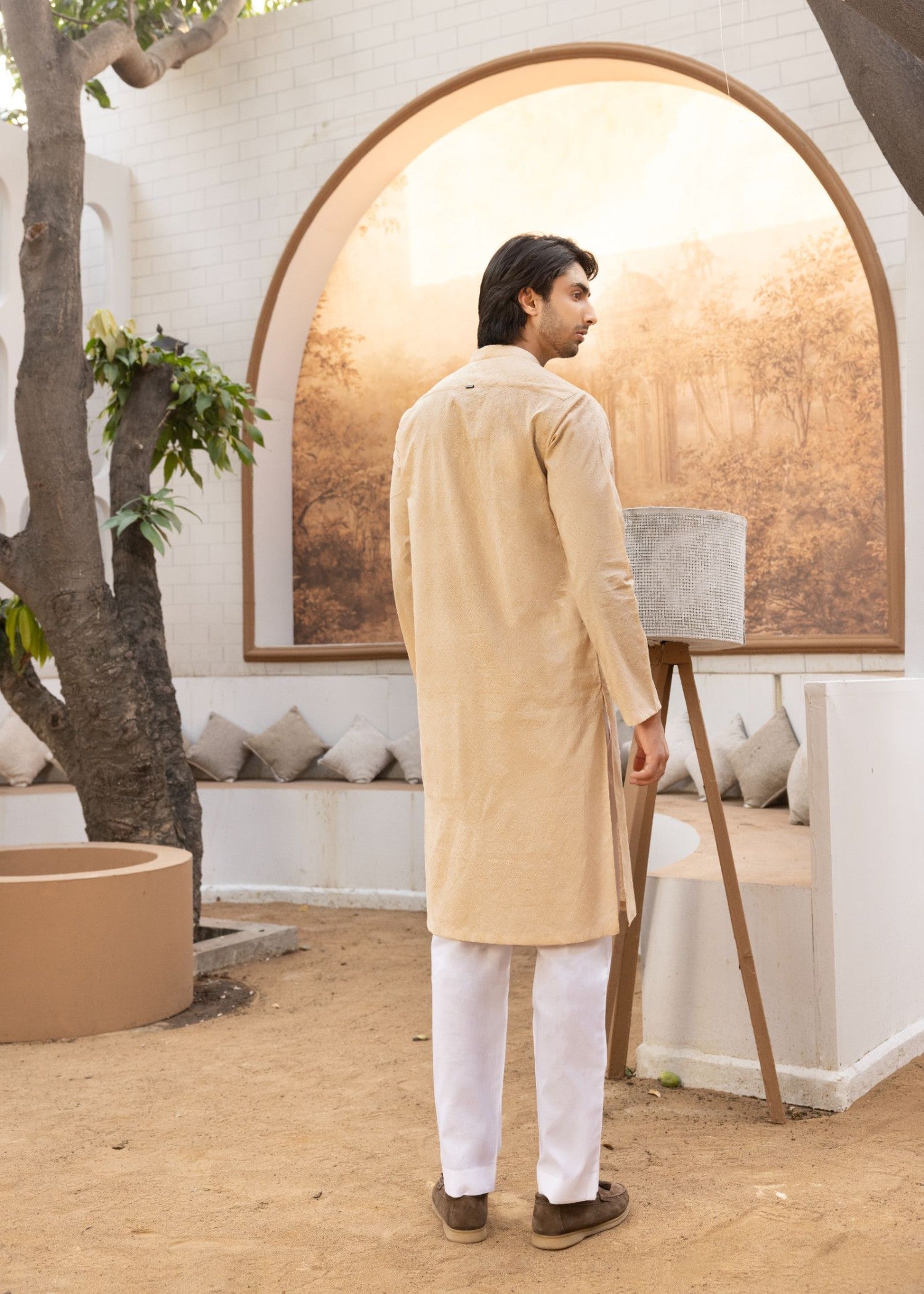 schiffli Kurta in Beige
