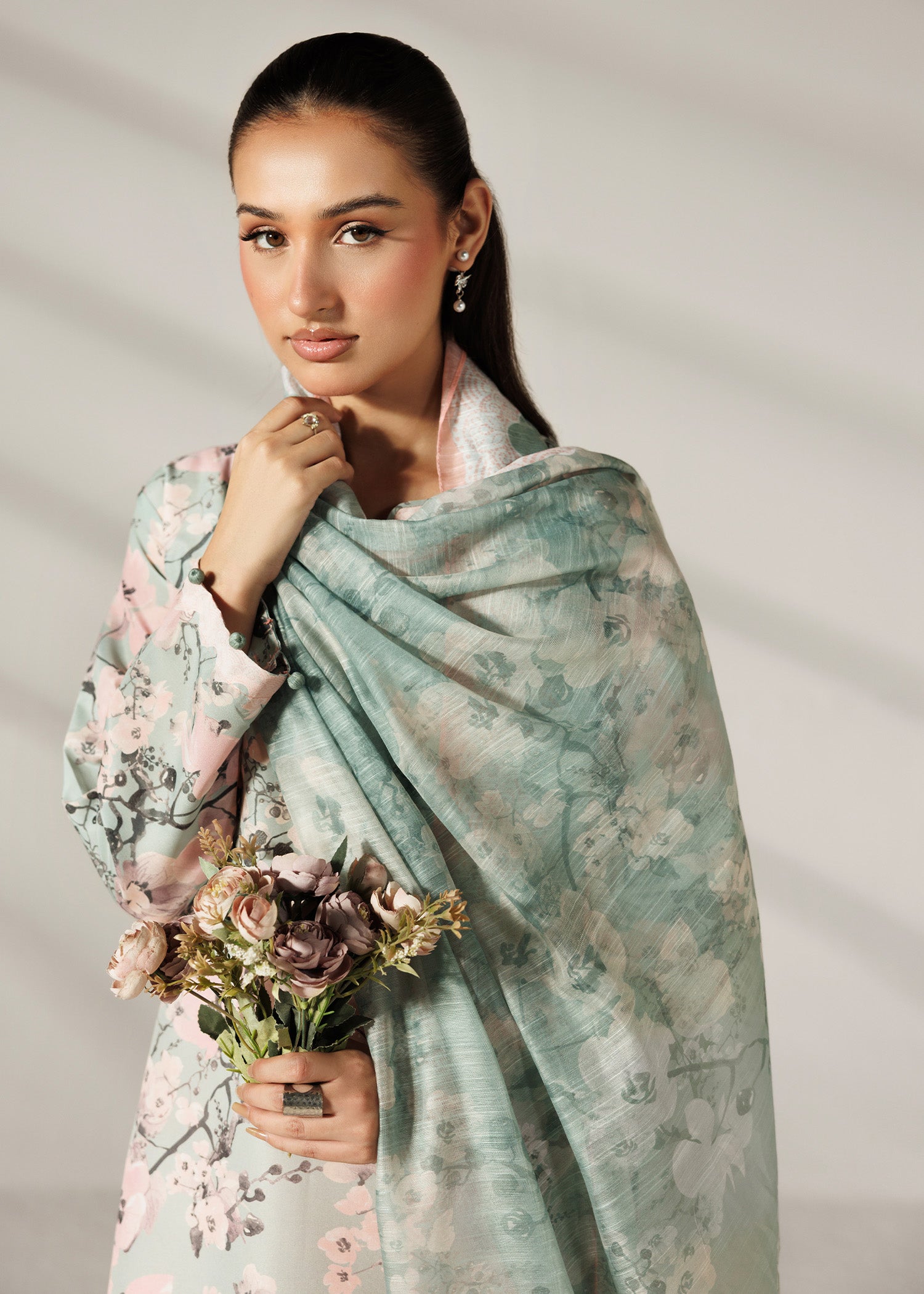 silk finish lawn Kurta Set in Multi