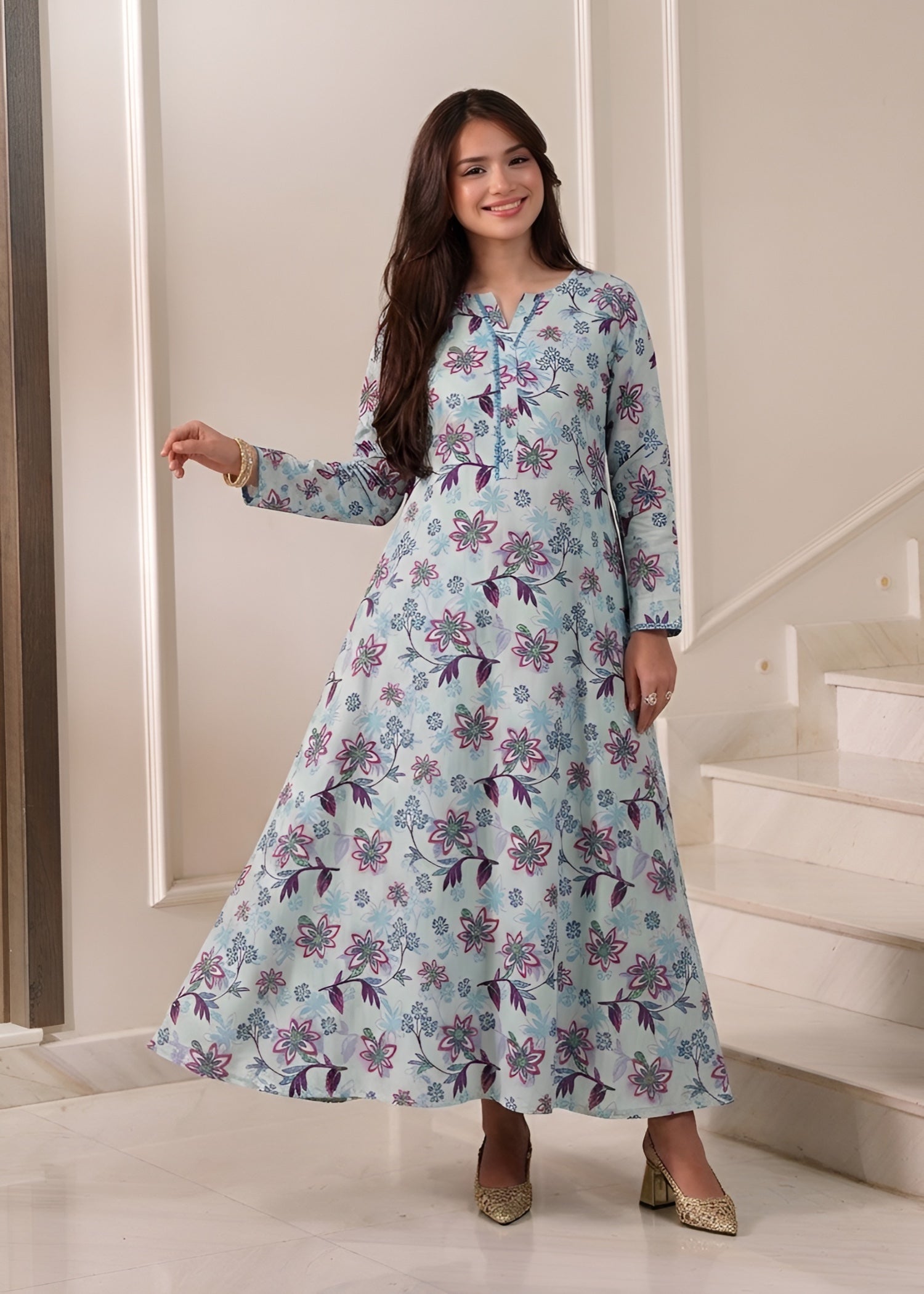 arabic lawn Maxi in Light blue
