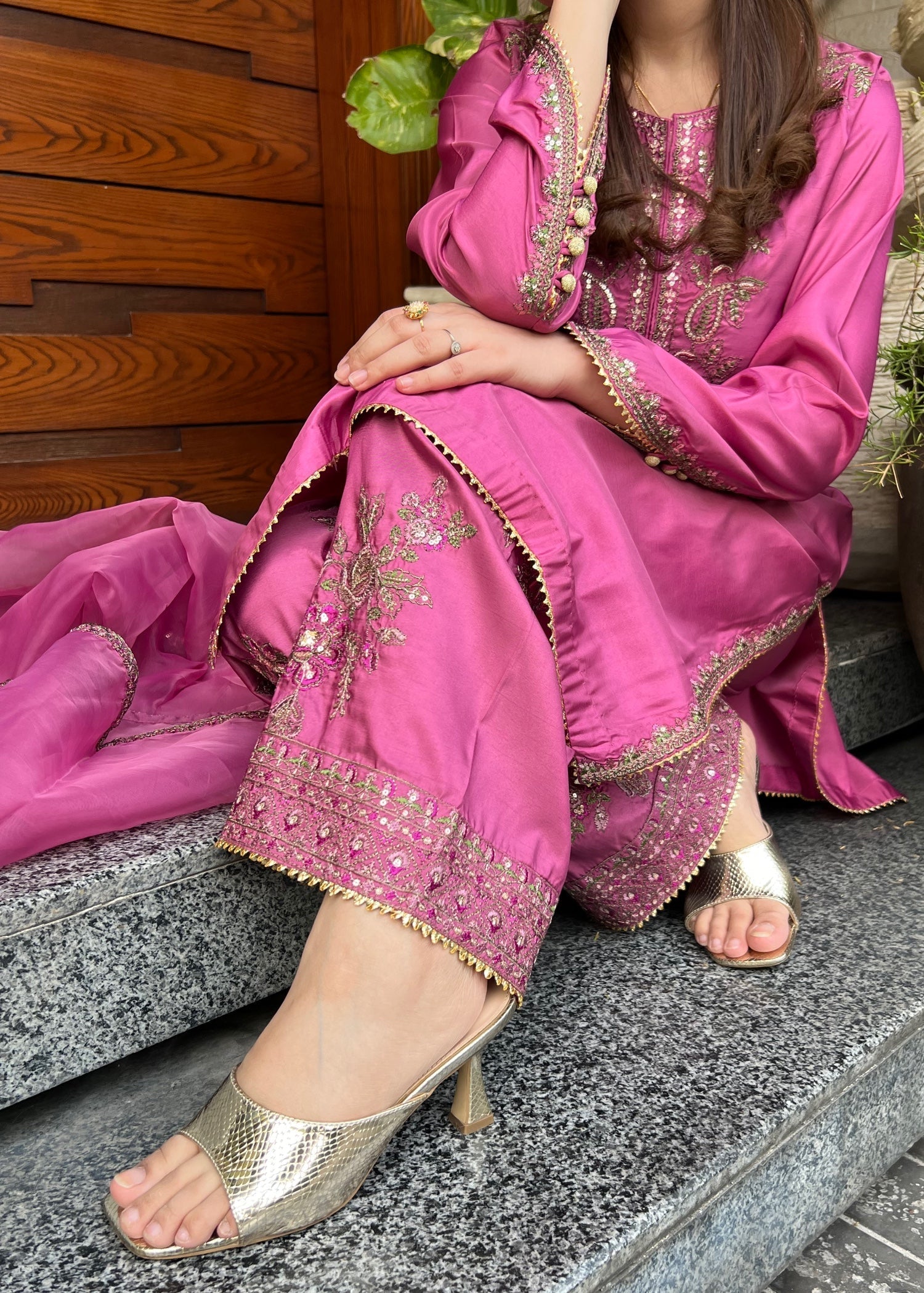 silk Kurta Set in Zinnia pink