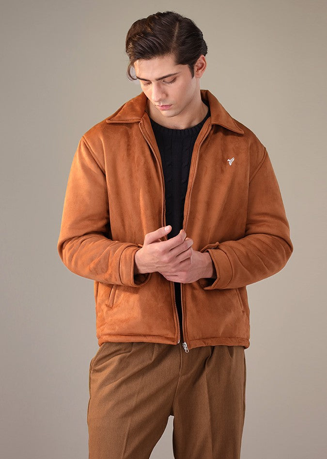 suede leather Jacket in Camel brown