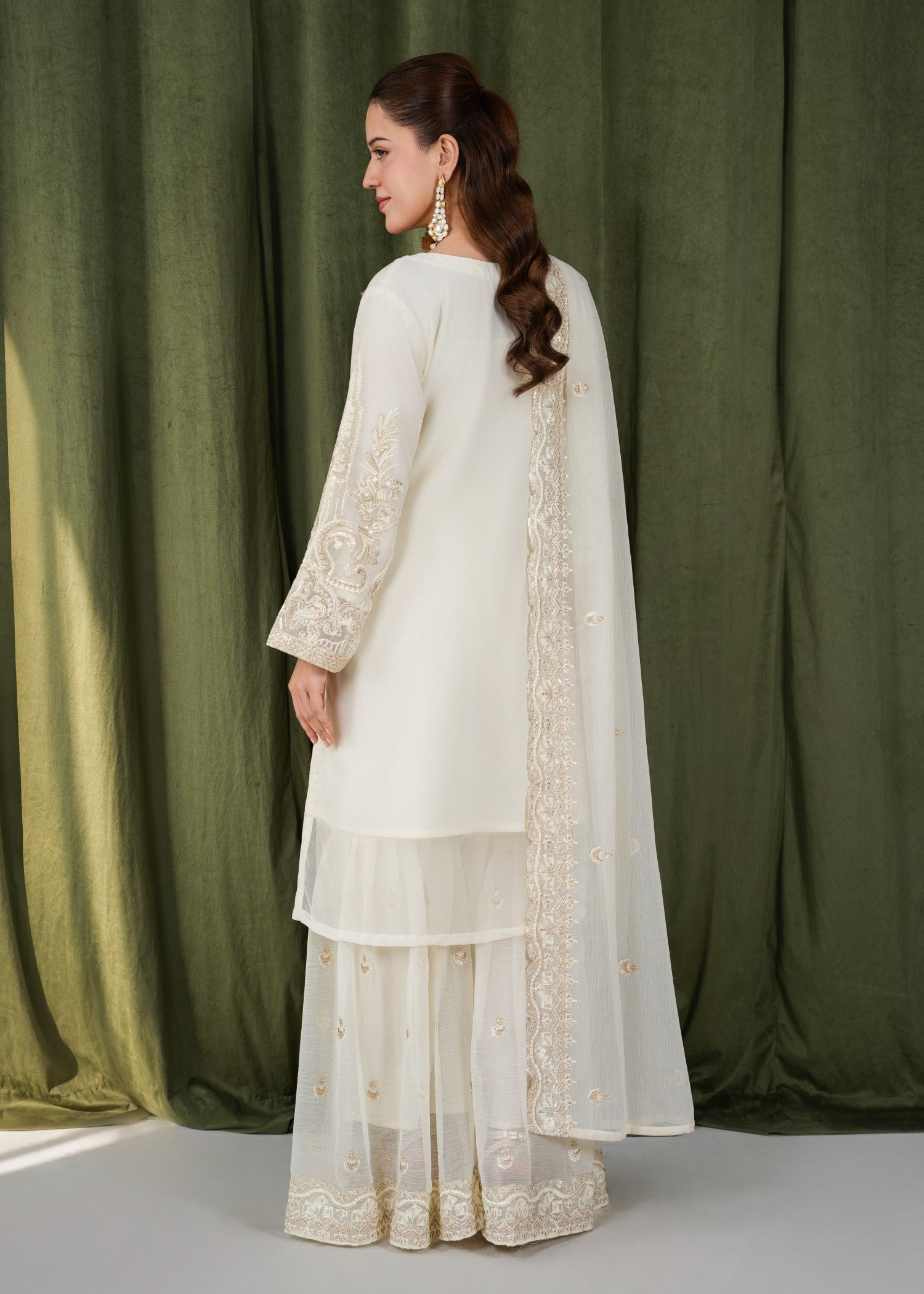 chiffon Gharara in Off-white