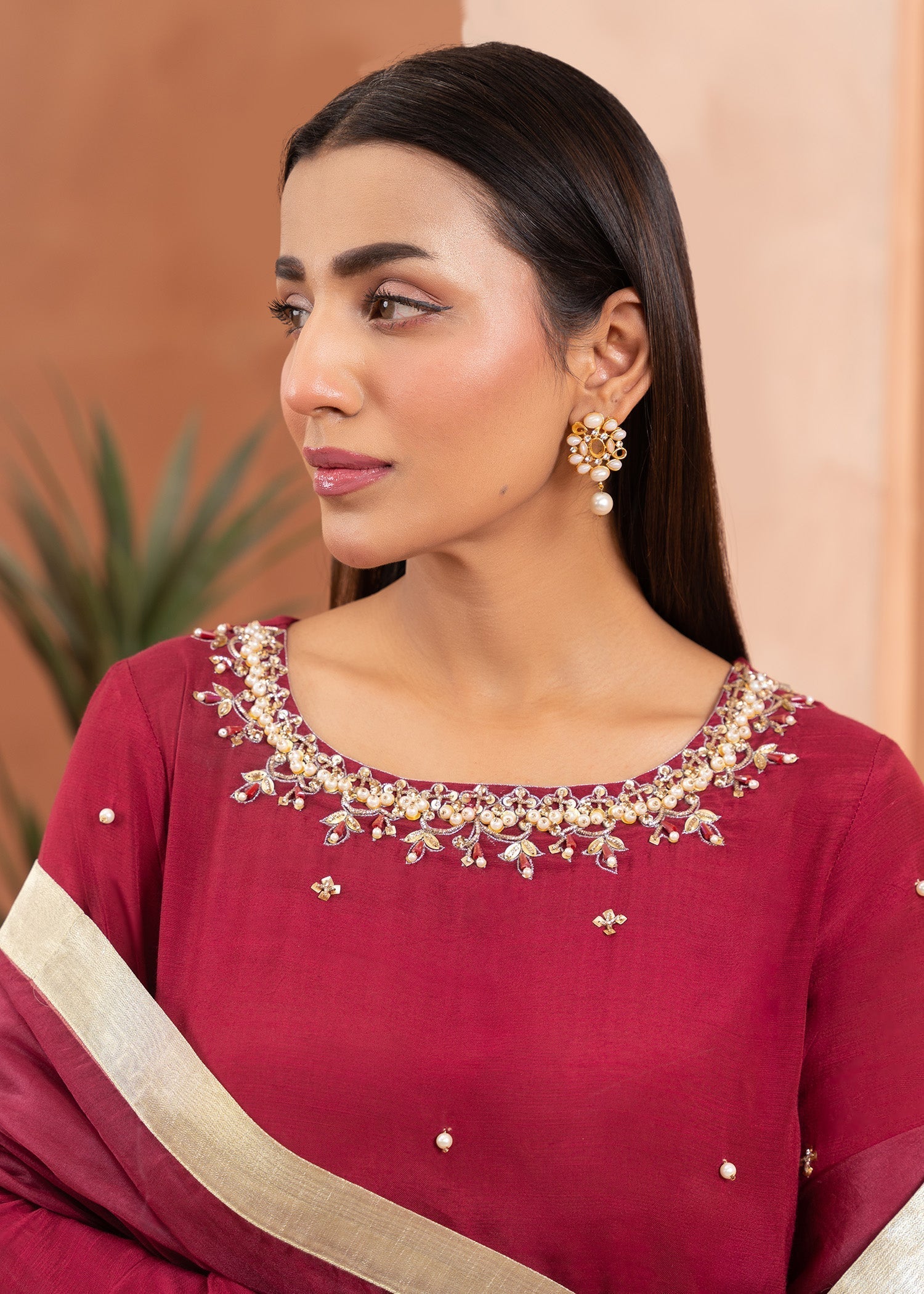 raw silk Kurta Set in Maroon
