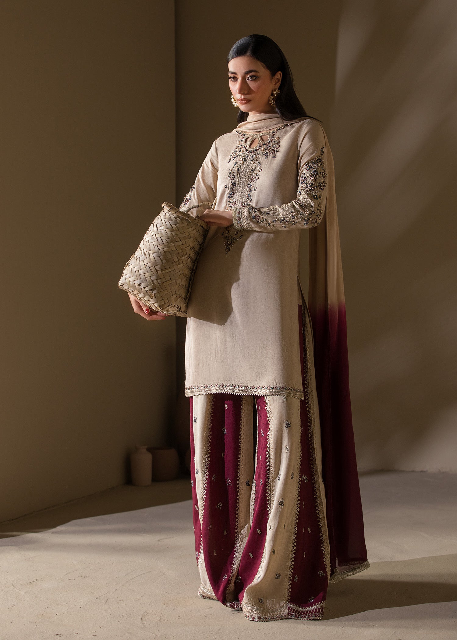 raw silk Sharara in Ivory