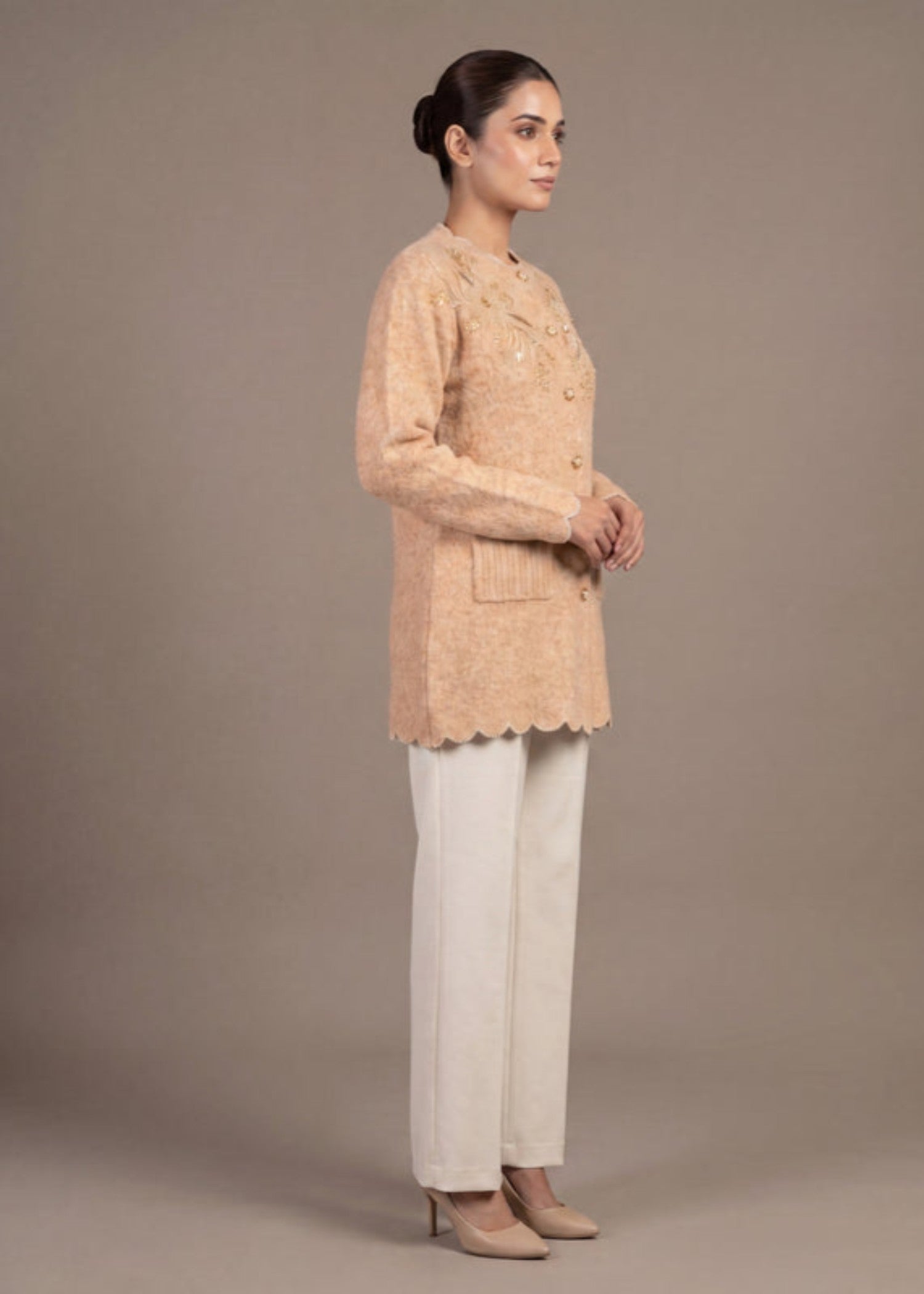 wool Cardigan in Peach orange